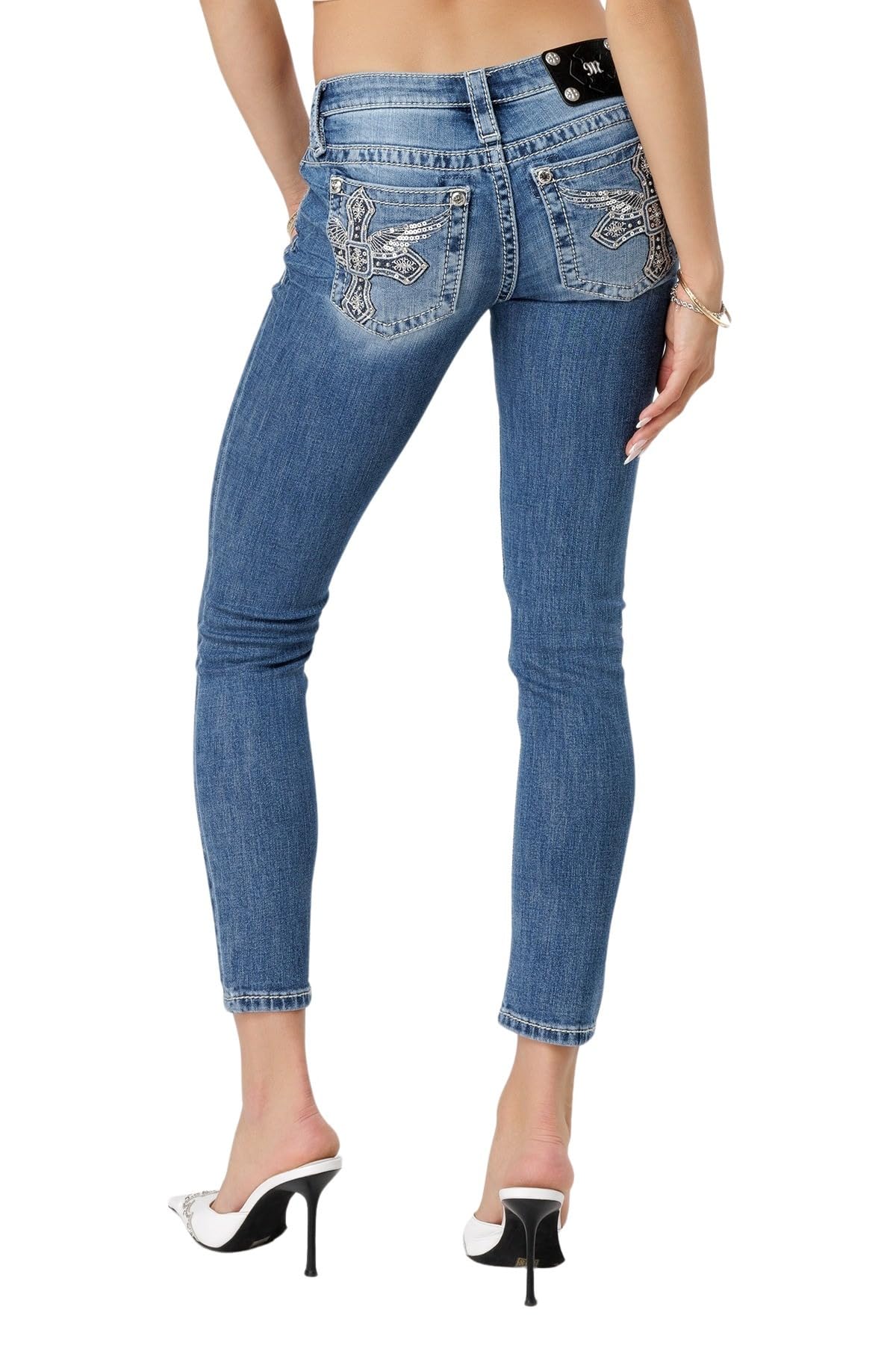 Miss Me Women's Divine Soaring Low-Rise Skinny Jeans - Stretch Denim Pants for Casual Wear & Night Out | Comfortable Slim Fit Jeans for Women