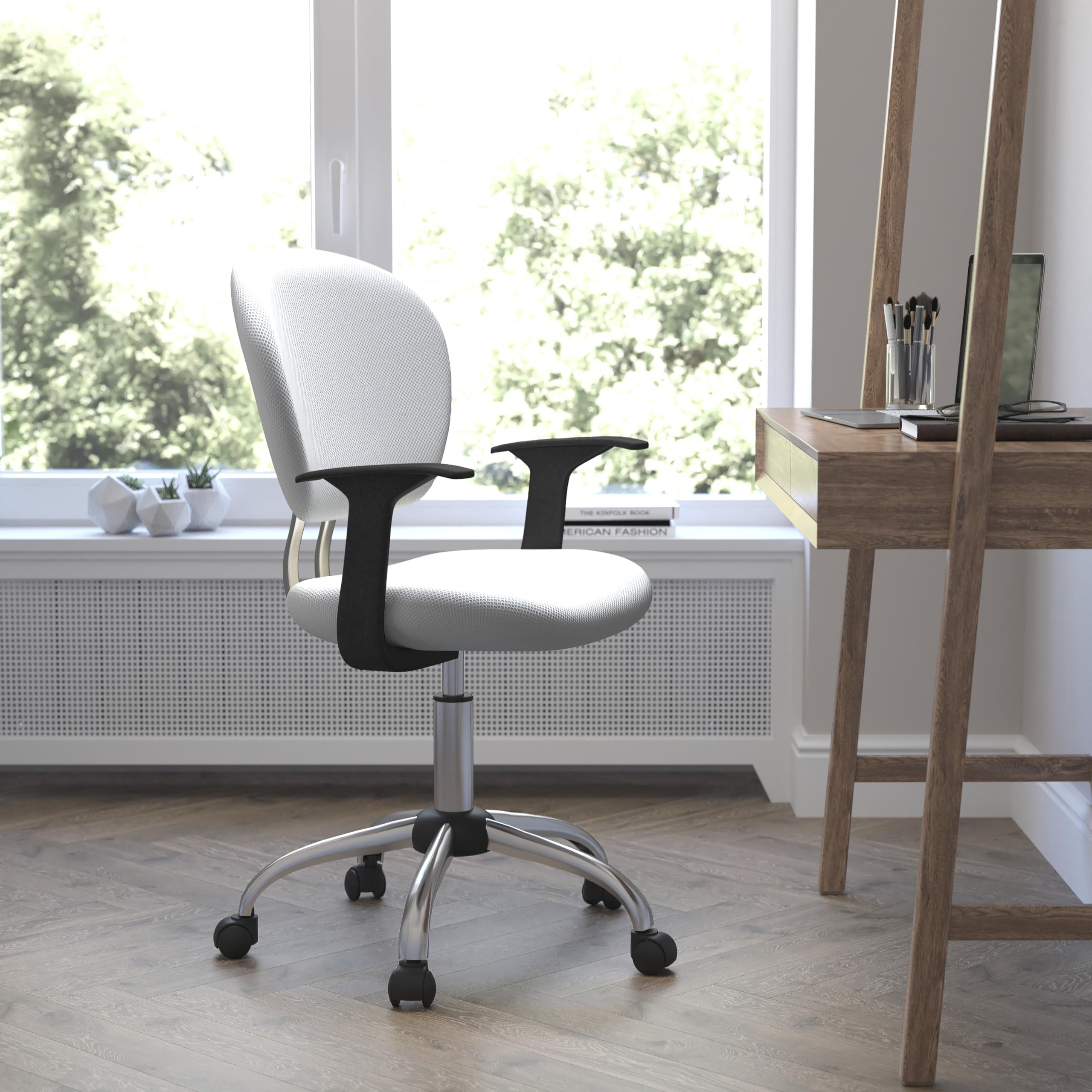 Ergonomic Mid-Back White Mesh Office Chair with Padded Seat & Adjustable Arms - Perfect for Home Office, Gaming, and Workspace Comfort