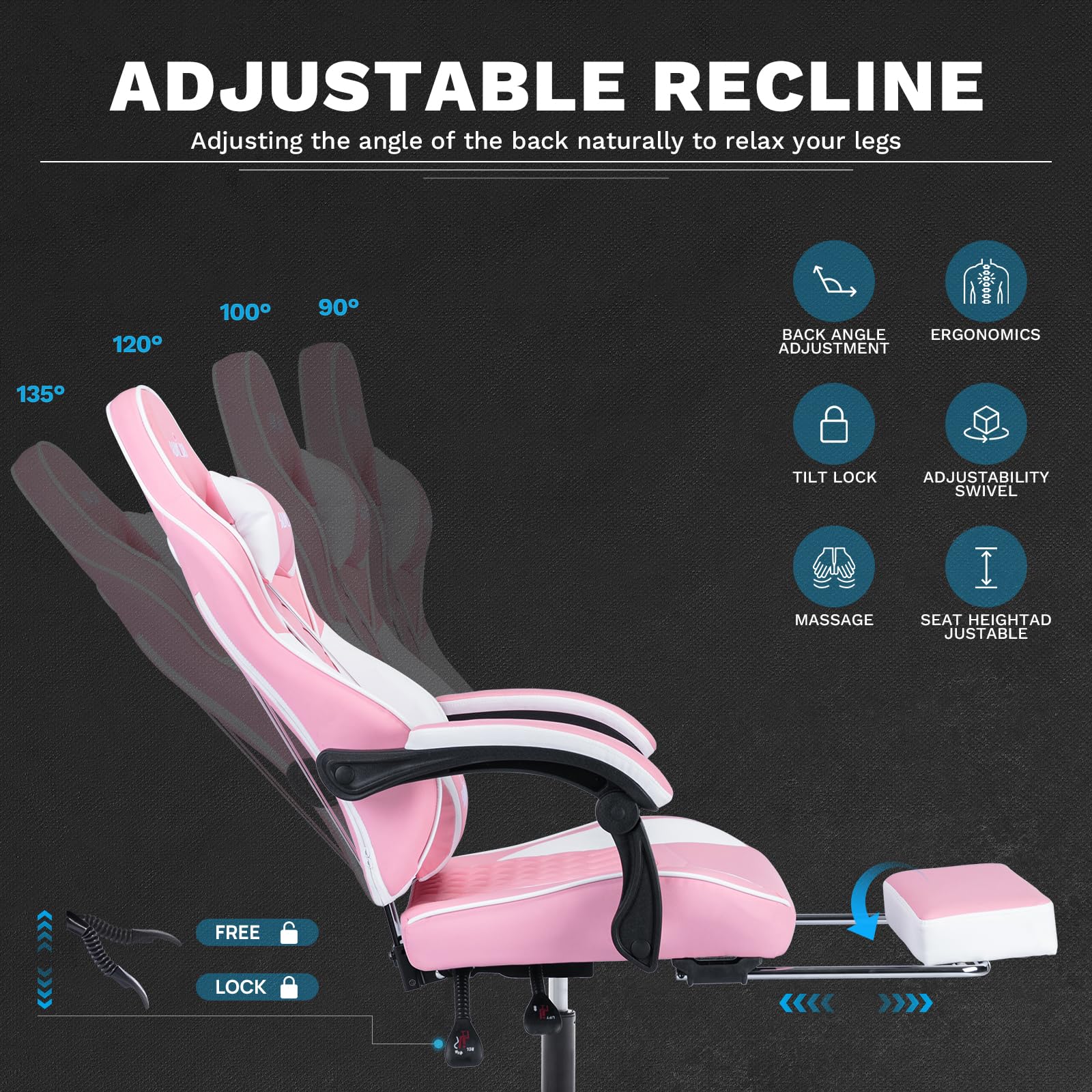 Ergonomic Gaming Chair with Lumbar Support & Massage - Adjustable Swivel Computer Chair for Adults - Perfect for Esports, Streaming & Office Work