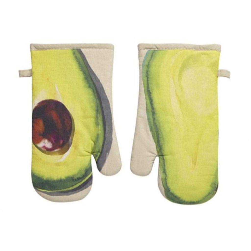 Avocado Print Oven Mitts Set of 2 - Heat Resistant Kitchen Gloves for Baking, Cooking & BBQ - Summer Green Design
