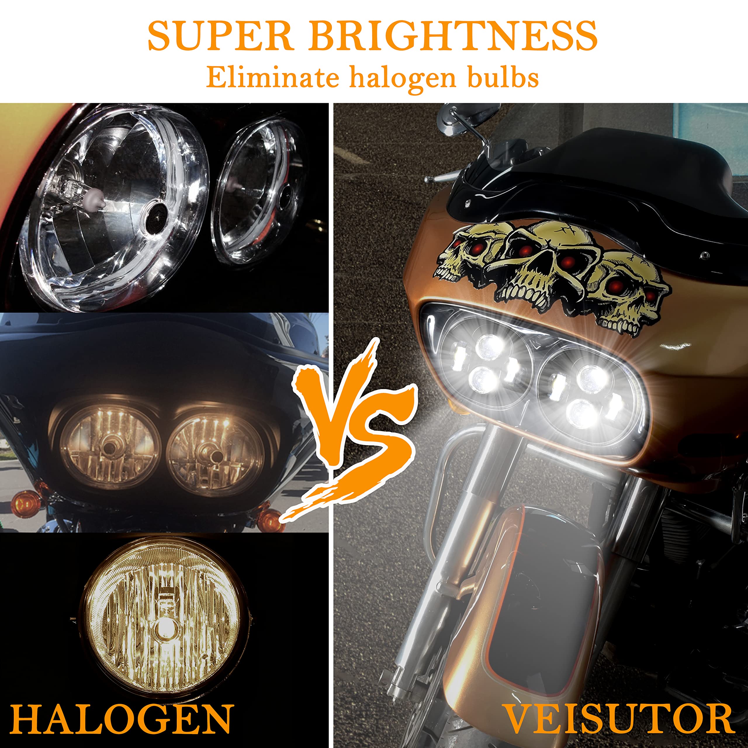 High-Performance Dual LED Headlight Kit for Harley Road Glide 2004-2013 - Bright H4 LED Headlamp with High/Low Beam - Direct Replacement for Road Glide 04-13 Models - Perfect for Night Riding & Enhanced Visibility