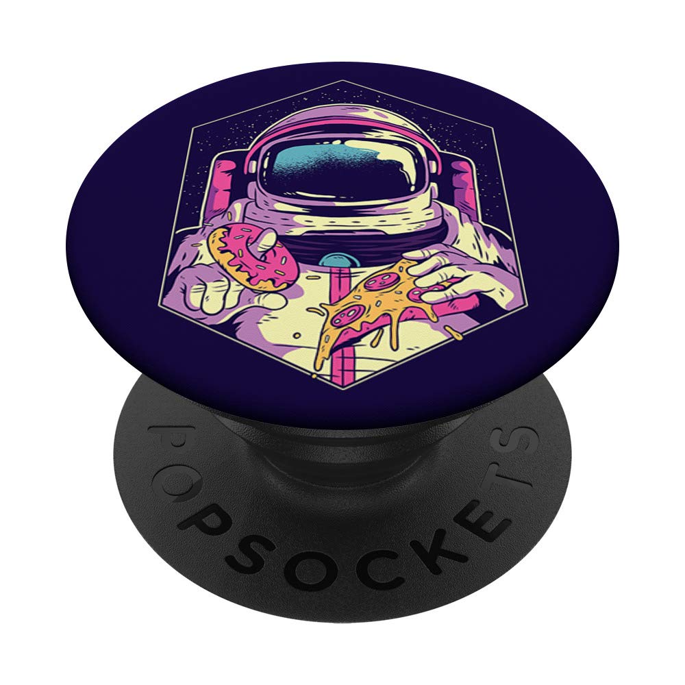 Funny Astronaut Eating Pizza & Donuts in Space PopSockets - Swappable PopGrip for Phones & Tablets - Perfect for Sci-Fi Fans, Gamers & Space Enthusiasts