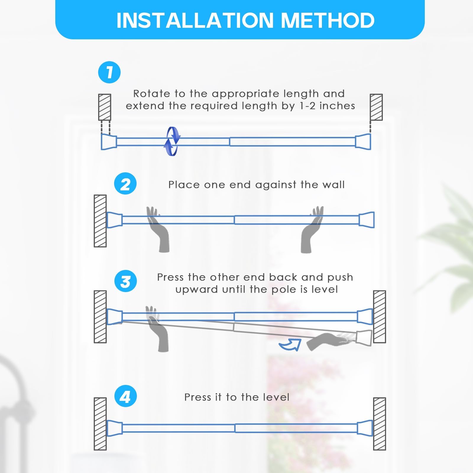 Adjustable Tension Rod 18-28 Inch - No Drill Black Spring Curtain Rod for Bookshelf, Kitchen, Cupboard, Bathroom & Wardrobe (2 Pack) - Perfect for DIY Projects, Window Treatments & Space Organization