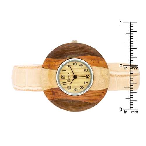 Brenna Beige Wood-Inspired Leather Cuff Watch for Women - Stylish Casual & Office Accessory - Perfect for Everyday Wear and Gift Giving