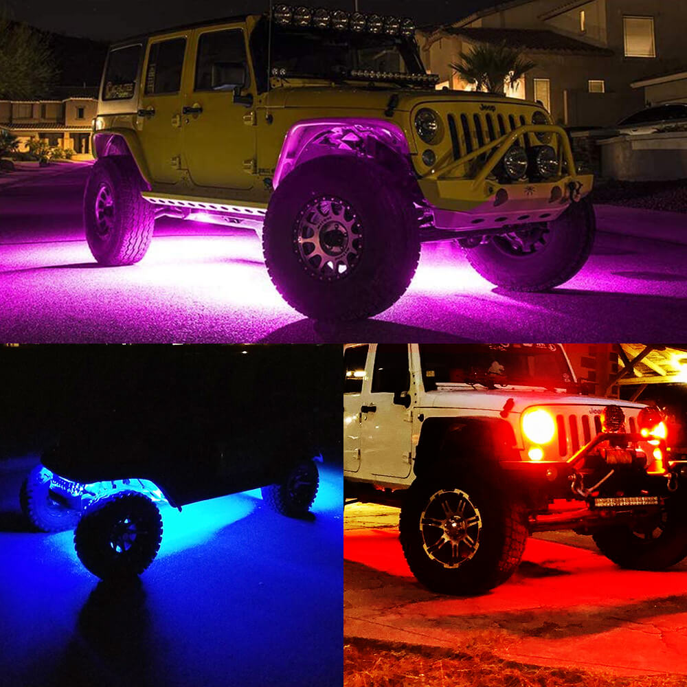 Universal RGB LED Car Underbody Lights Kit with Wireless Remote Control - 4 PC Multi-Color Neon Glow Strips for Cars, Trucks & SUVs - Customize Your Ride for Night Driving, Car Shows & Special Events