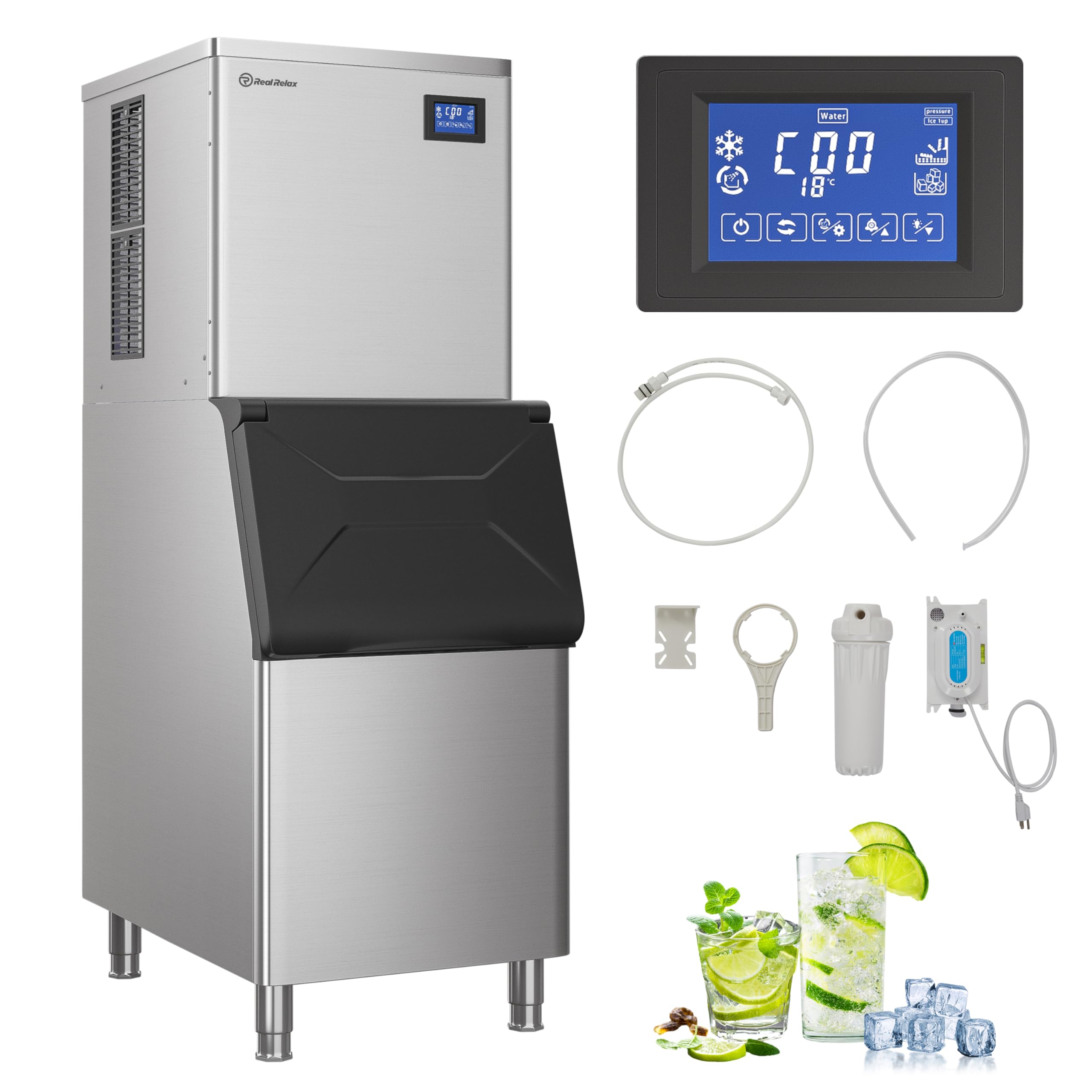 Commercial Ice Maker Machine 400 lbs/24h, 330 lbs Storage Bin - Stainless Steel Industrial Ice Machine with Auto Cleaning for Bars, Cafes, Restaurants - Perfect for High-Volume Beverage Service & Food Preservation