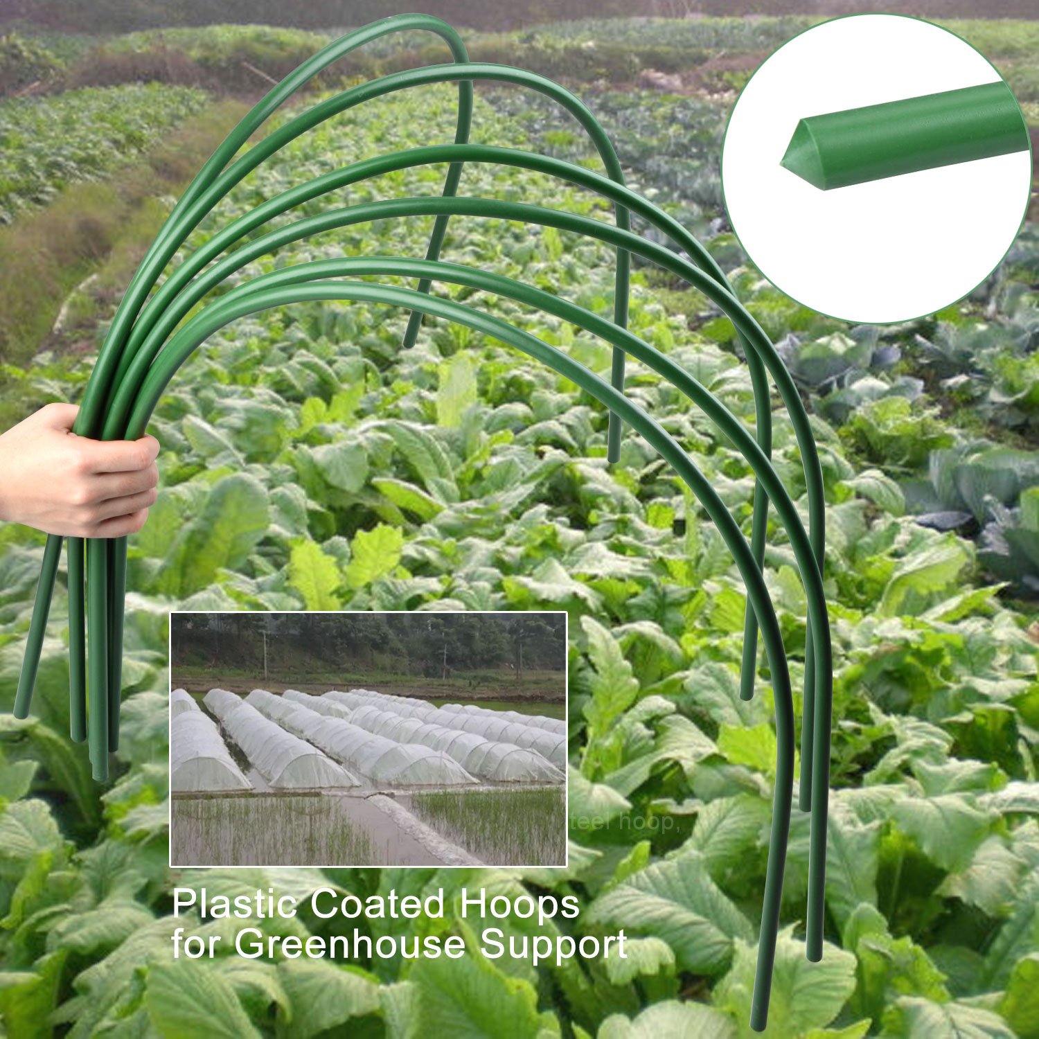 Firlar 6-Pack 4ft Greenhouse Hoops - Rust-Free Steel Grow Tunnel with Plastic Coated Plant Supports for Garden Fabric & Raised Beds | Perfect for Seedling Protection, Plant Support Stakes, and Extending Growing Season