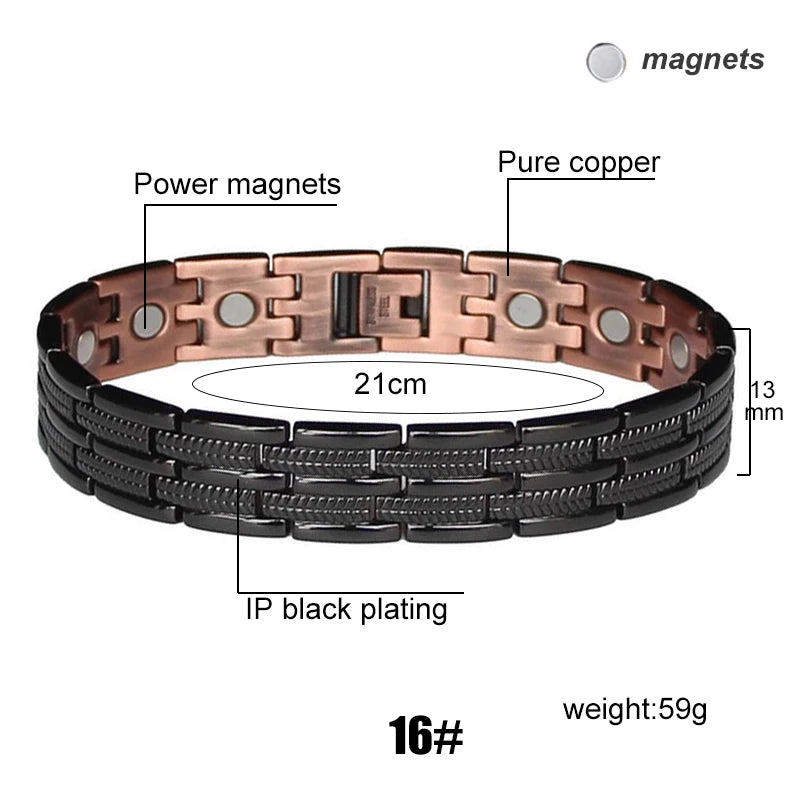 Men's Magnetic Health Bracelet - Pure Copper Energy Bracelet with Blood Pressure Magnets | Pain Relief & Improved Circulation | Perfect for Fitness, Work & Daily Wear