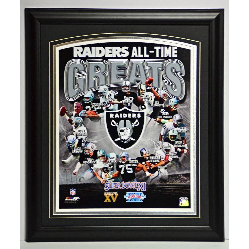 Oakland Raiders Legends Super Bowl Framed Poster 20x24 - Stabler & Plunkett Tribute - Las Vegas Raiders Memorabilia - Perfect for Man Cave, Sports Bar, or Fan Gift