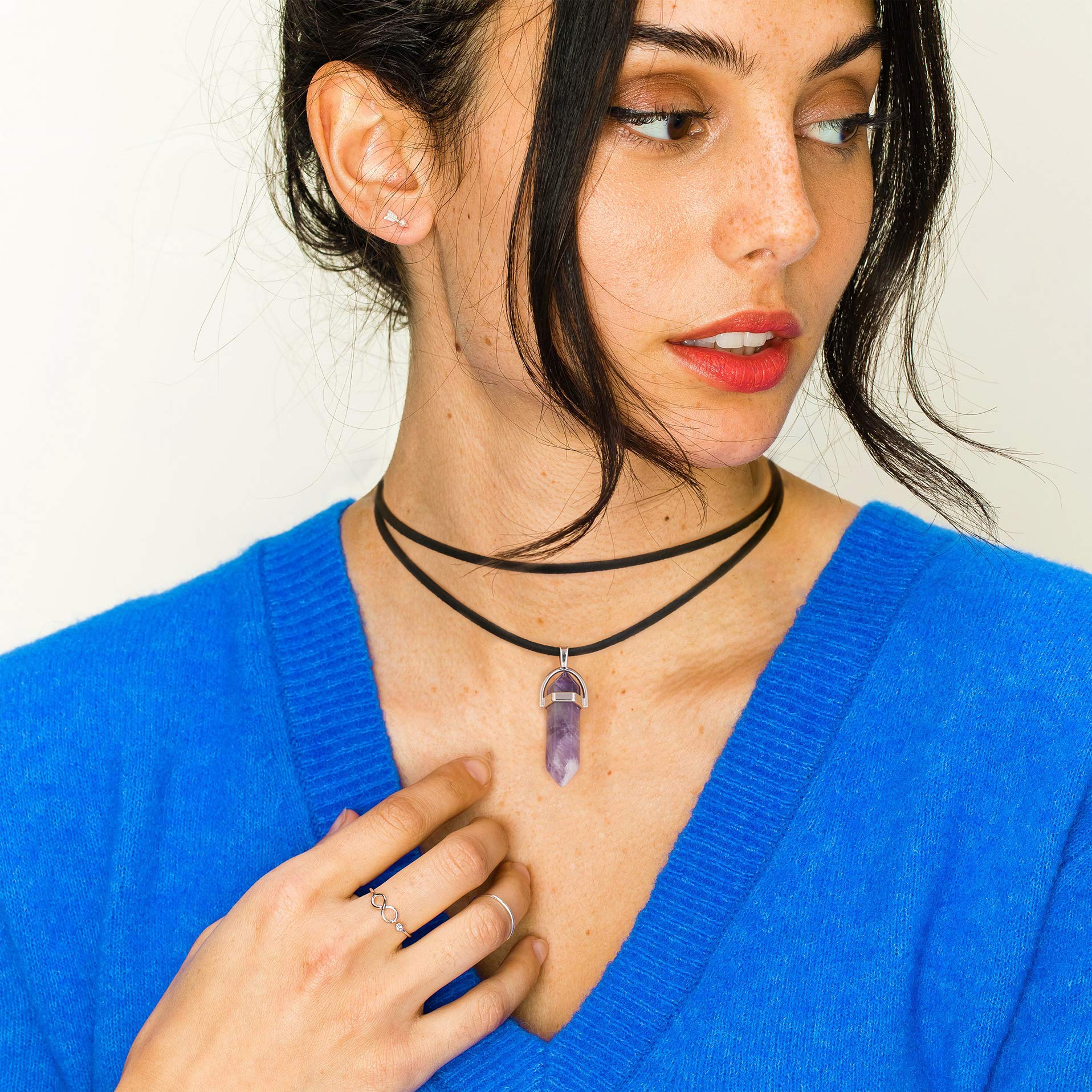5PCS Hexagonal Amethyst Gemstone Choker Necklaces - Boho Crystal Healing Jewelry for Women with Reiki Chakra Pendant | Perfect for Meditation, Yoga, Spiritual Healing & Boho Fashion Accessories