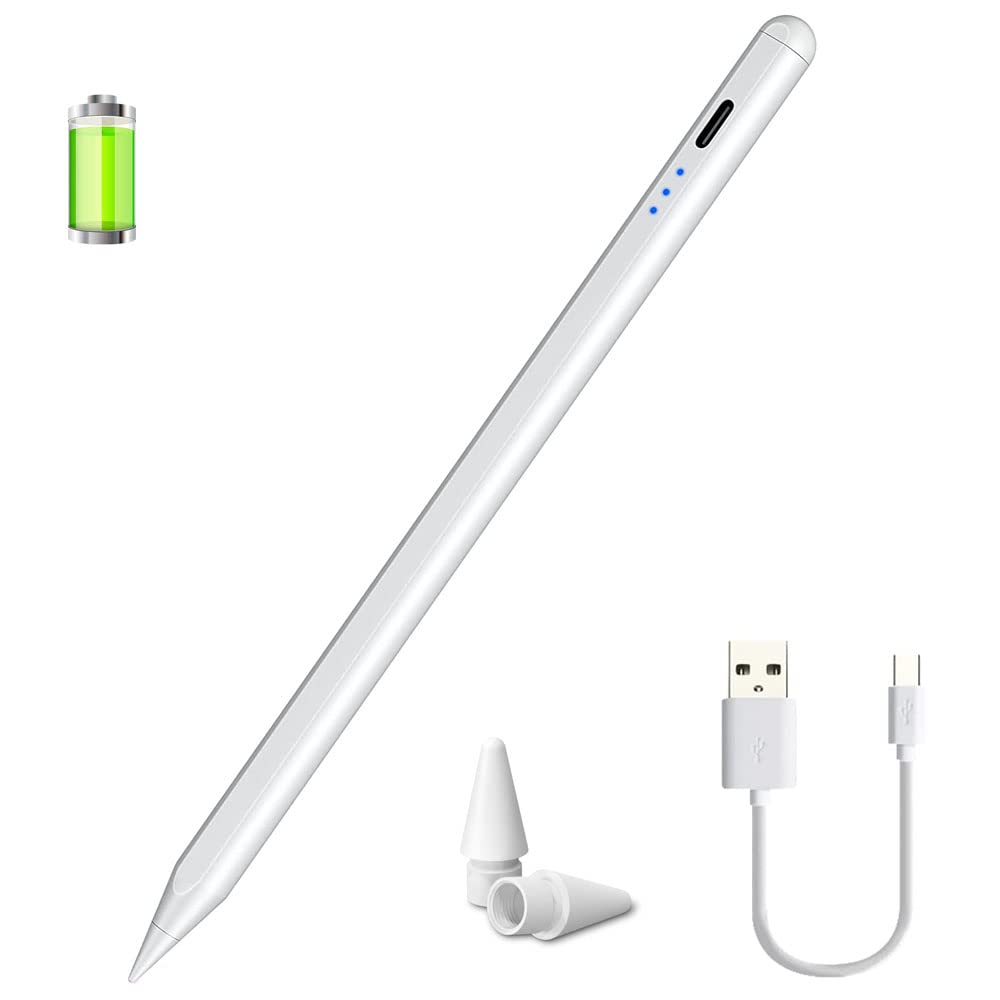 SLAUNT Active Stylus Pen for iPad with Palm Rejection - Compatible with Apple iPad Pro/Air/Mini (2018-2024), Tilt Sensitivity & Magnetic Function, White - Perfect for Drawing, Note-Taking & Digital Art