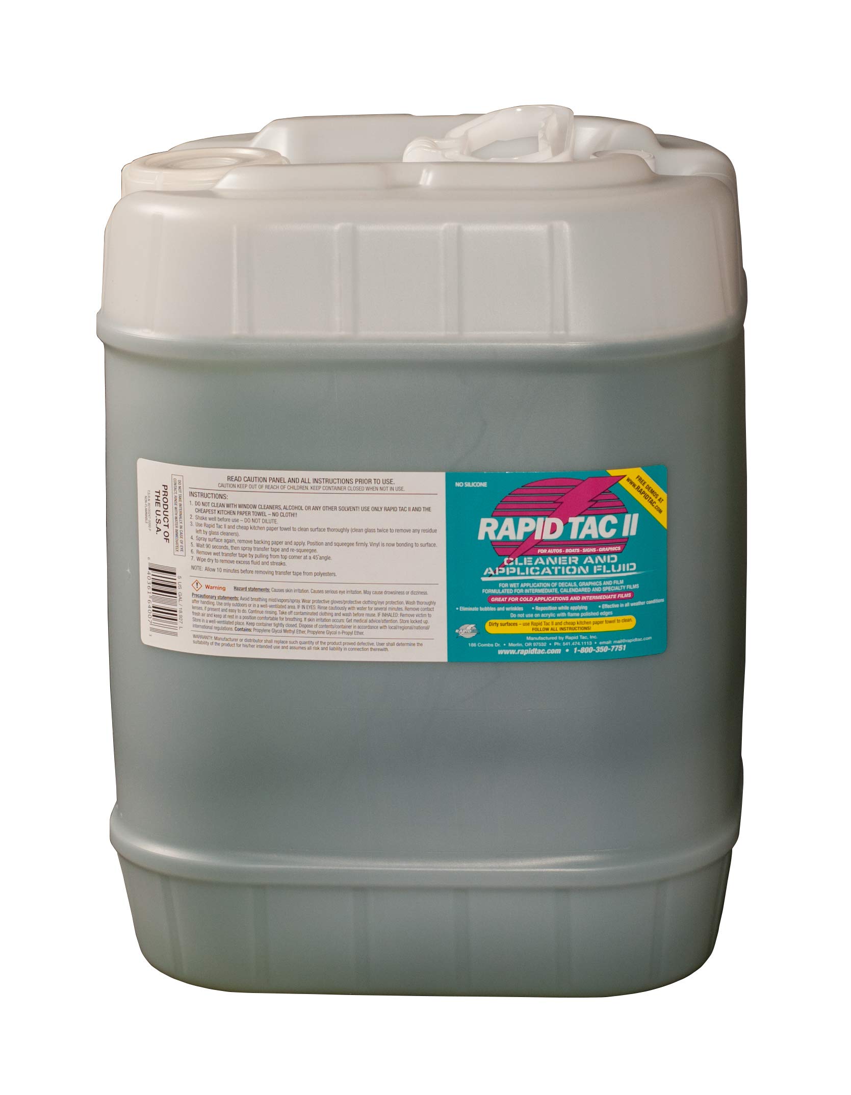 Premium II Decal Application Fluid for Glass & Cold Weather Films – 5 Gallon Jug (640 oz) – Easy Vinyl Wrap & Window Tint Installation for Cars, Boats, and Commercial Vehicles
