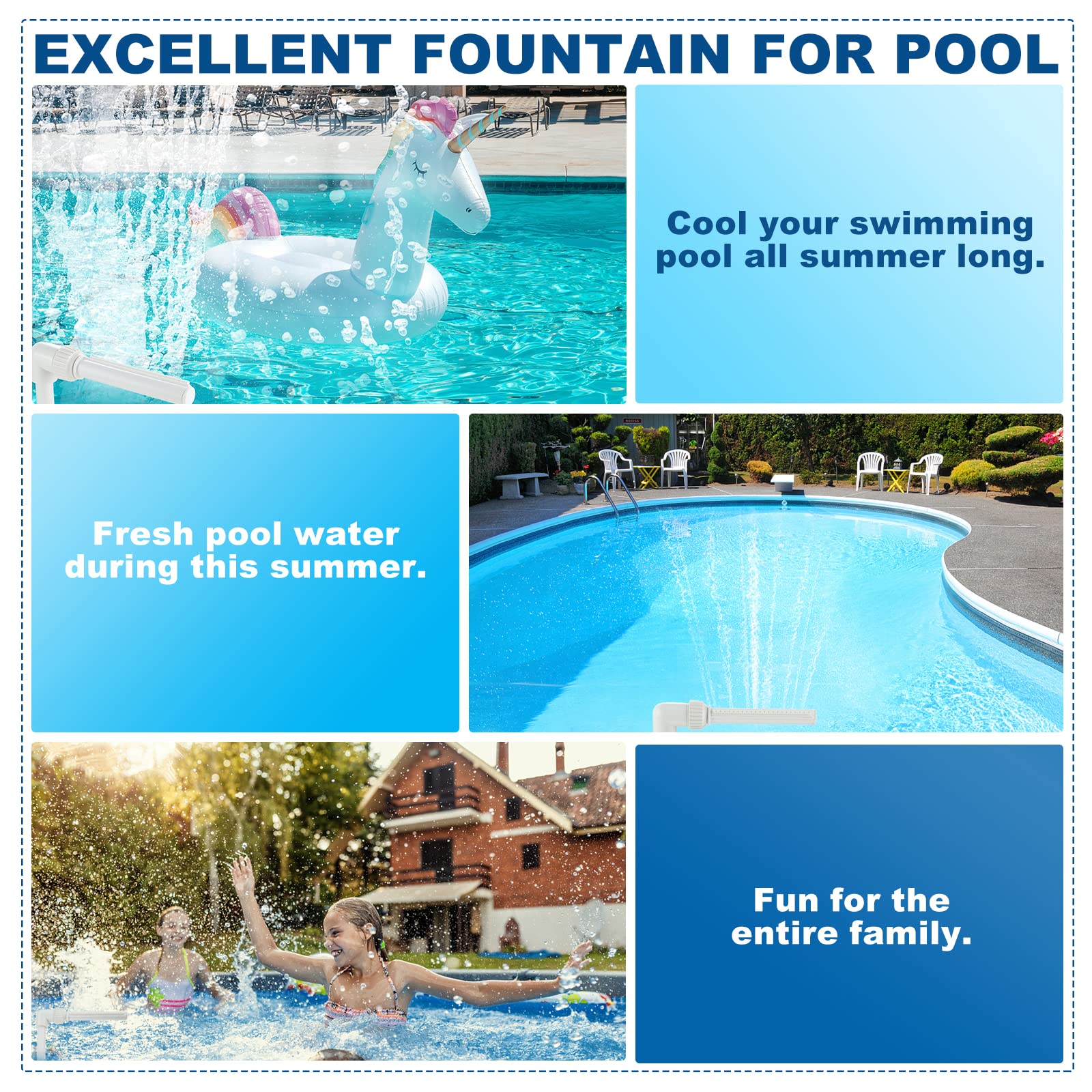 Adjustable Pool Fountain Kit for Inground & Above Ground Pools - 1.5