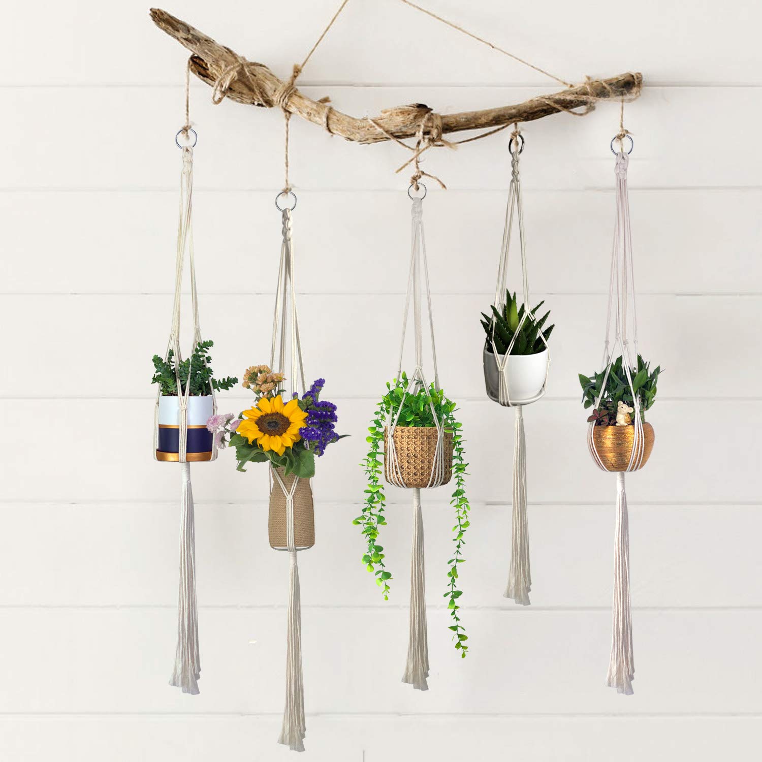 ALLADINBOX Macrame Plant Hanger - 2 Pack 40 Inch Cotton Rope Hanging Planter Basket with 4 Legs for Indoor & Outdoor Plants (Fits Pots Up to 8 Inches, Plant & Pot Not Included) - Perfect for Boho Home Decor, Porch, Garden, and Patio