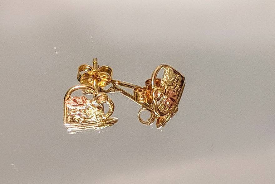 10kt Solid Gold Three-Tone Heart & Leaf Stud Earrings Set (Red & Green Leaves) - Perfect for Valentine's Day Gifts, Anniversary Presents & Everyday Jewelry