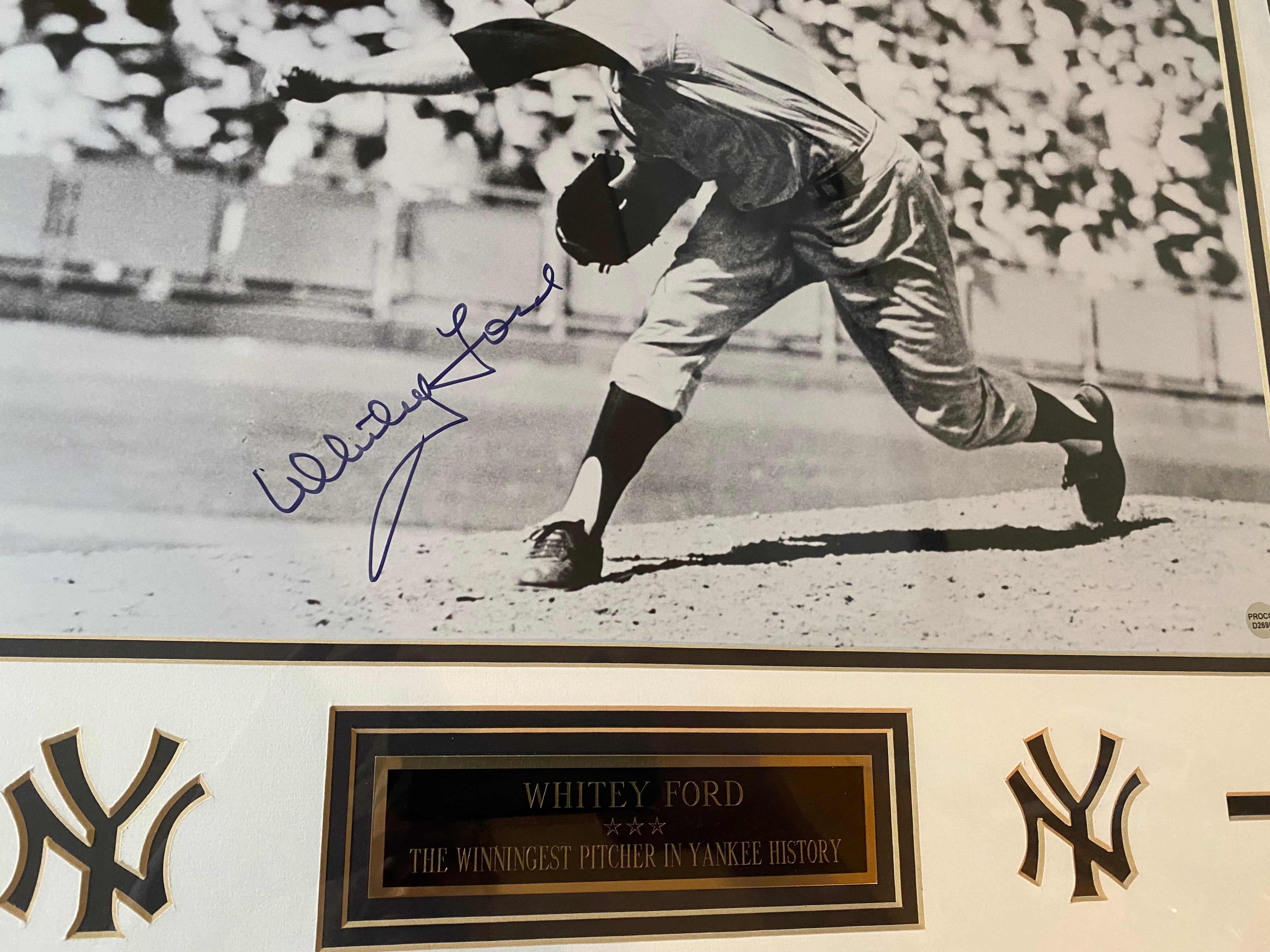 Authentic New York Yankees HOF Whitey Ford Autographed Framed Photo with ProCo COA #D2698 - Perfect for Sports Memorabilia Collectors & Yankees Fans Display