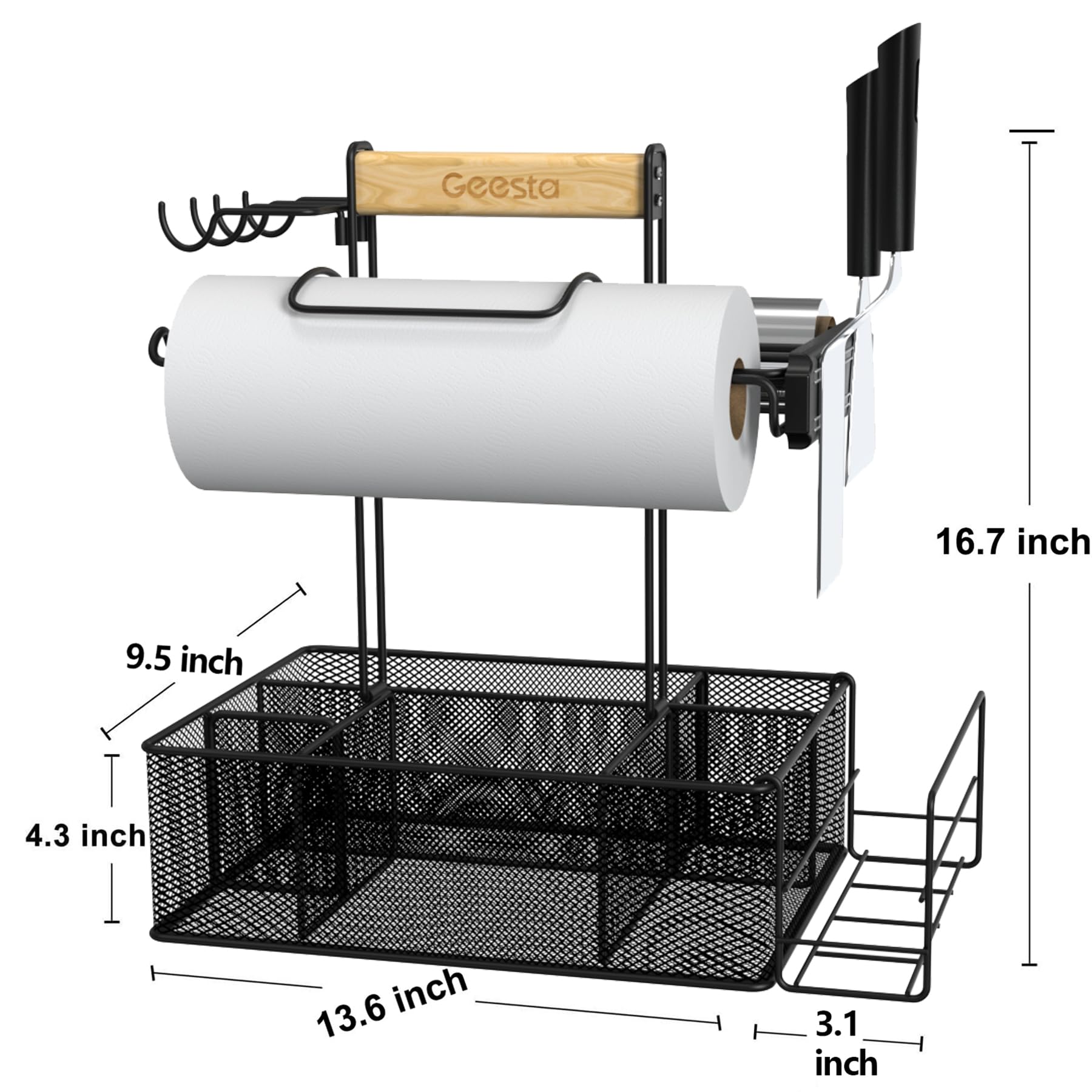 **Geesta Grill Caddy – BBQ Organizer for Outdoor Cooking, Camping & Picnic Accessories with Paper Towel Holder, Magnetic Tool Holder & Condiment Storage – Perfect for Tailgating, RV Kitchens & Backyard Grilling**