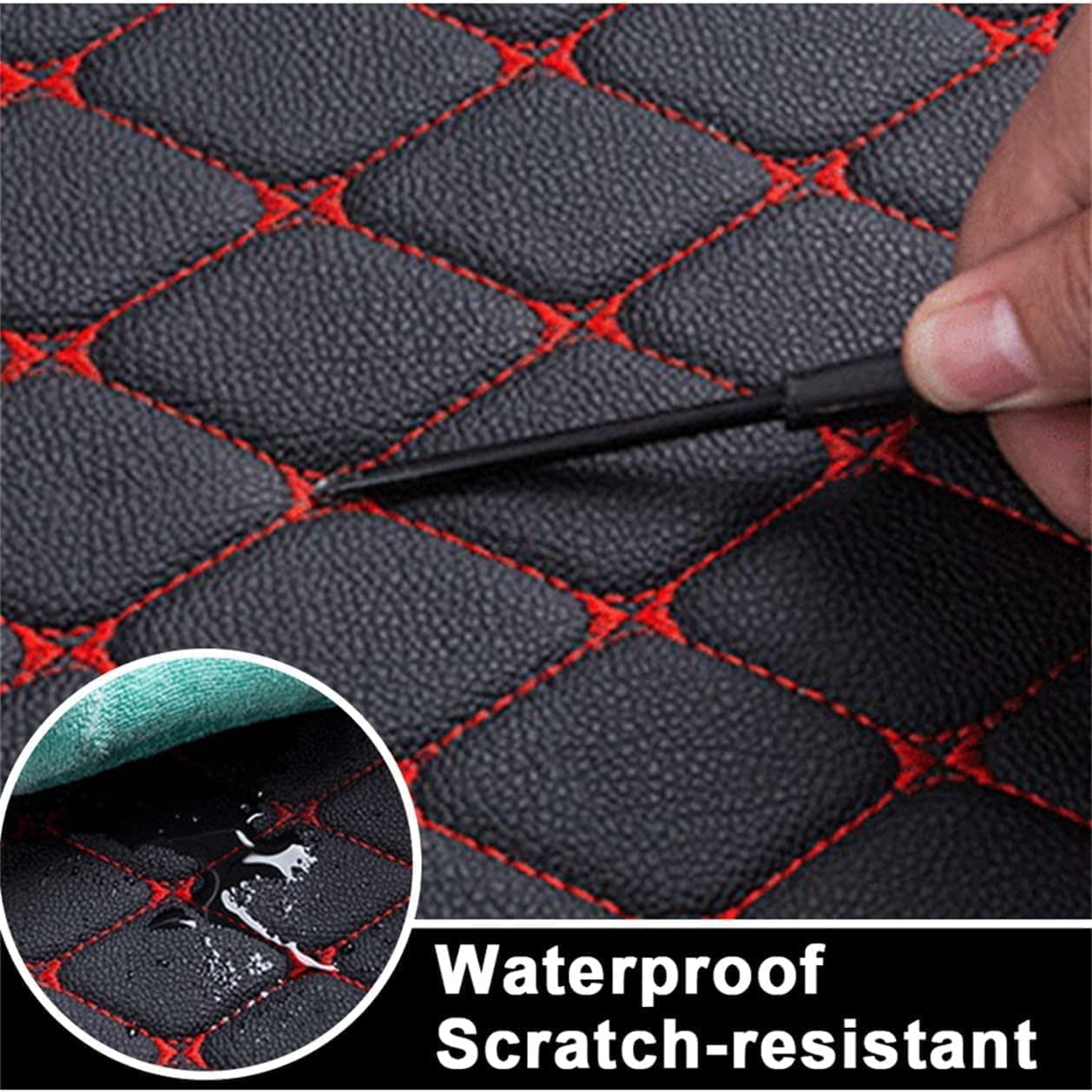 Premium Custom Floor Mats for Volkswagen Jetta 2006-2012 - Luxury Leather, Waterproof & Non-Slip Full Coverage Car Floor Liners (Black & Red) - Perfect for All-Weather Protection & Enhanced Interior Style