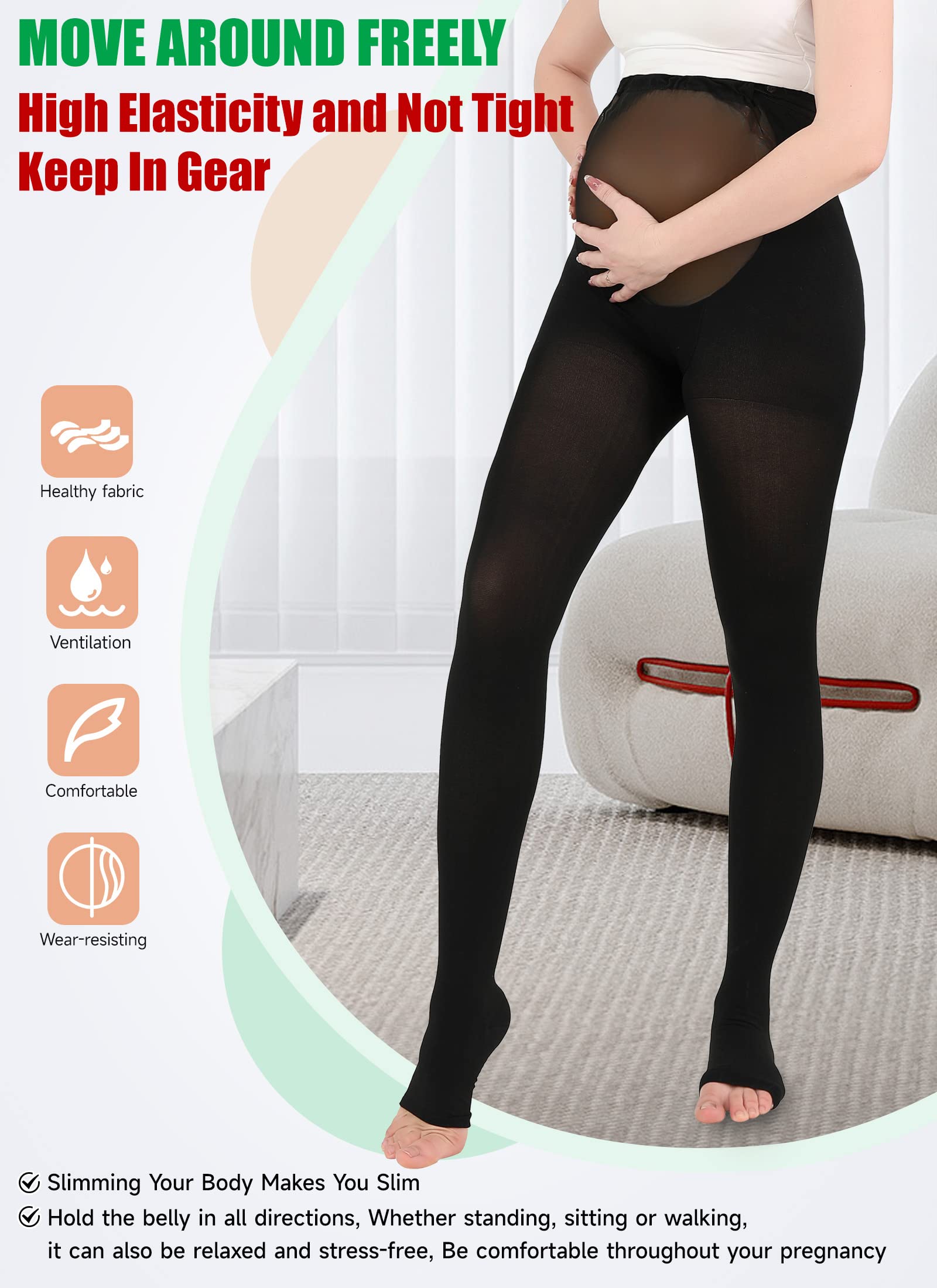 MGANG Maternity Compression Tights - 20-30 mmHg Support for Pregnancy & Varicose Veins | Open Toe for Comfort | Perfect for Work & Travel