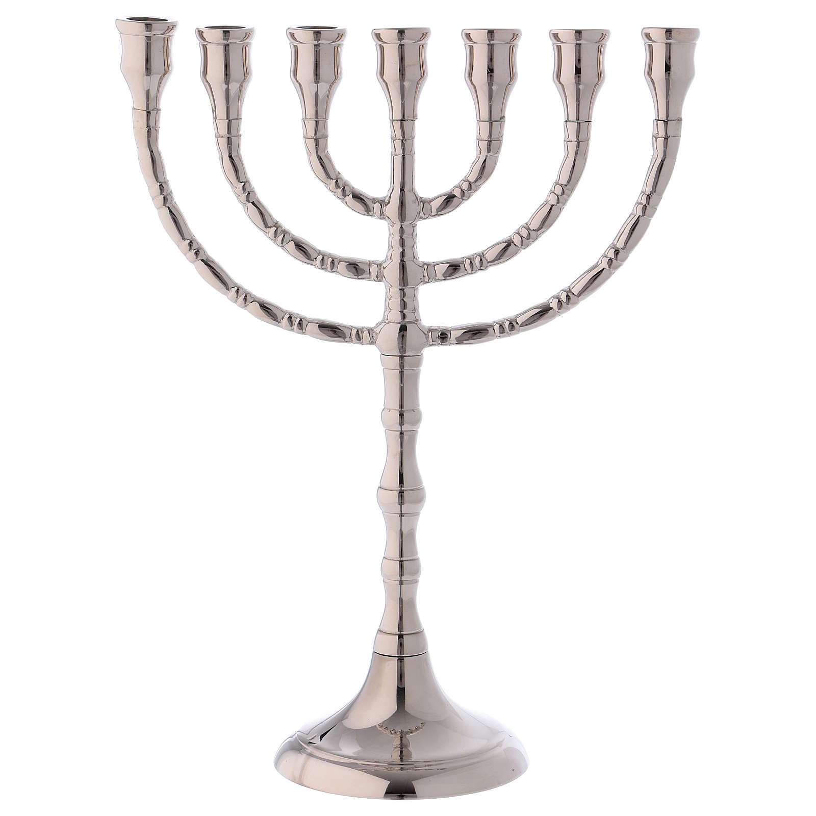 Silver-Plated Brass Menorah Candle Holder - 7 Branch Hanukkah Candelabra (25cm/9.8in) for Jewish Holiday Decor & Home Celebration