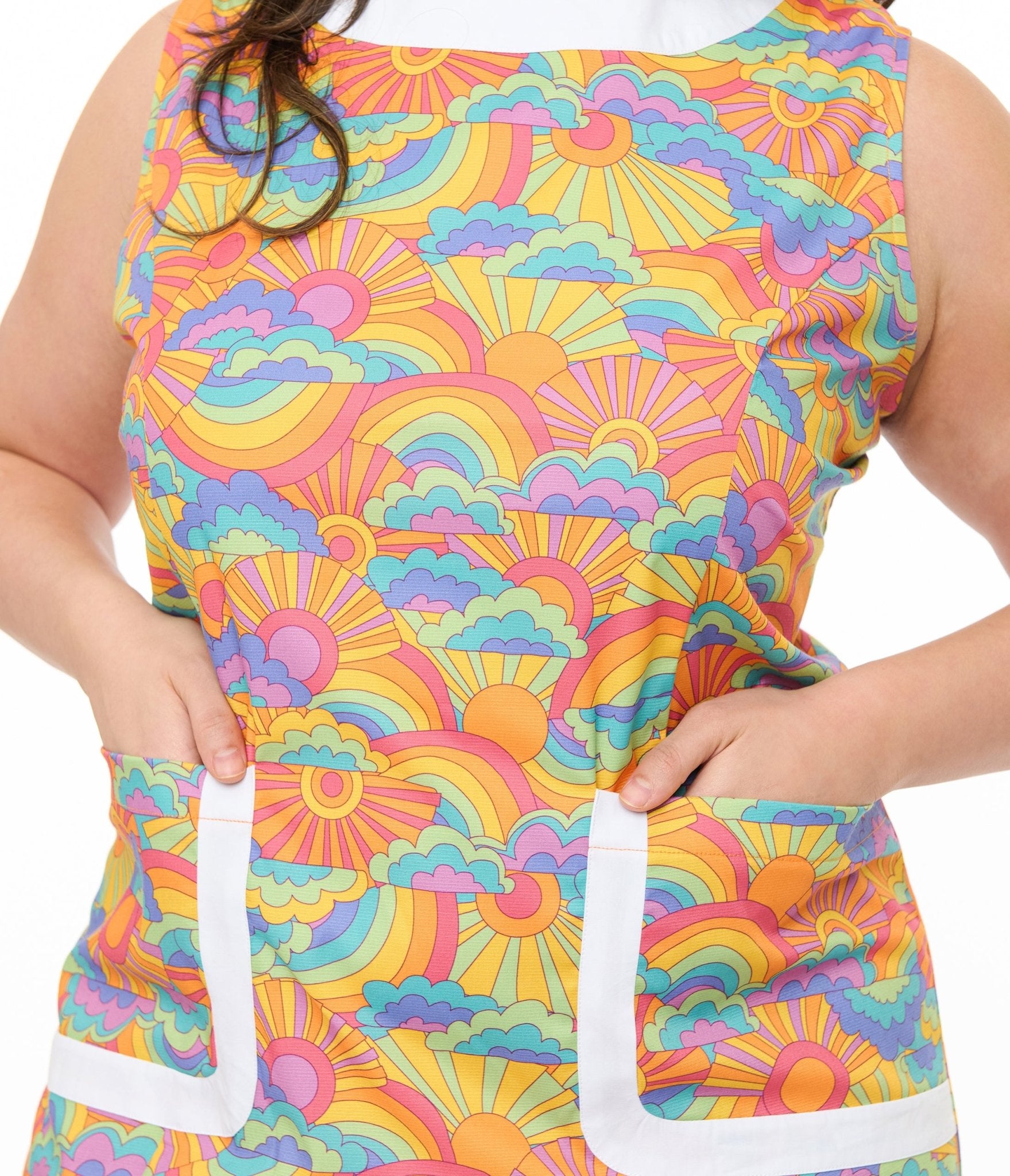Smak Parlour Plus Size 1960s Happy Groovy Rainbows Mod Shift Dress - Vintage Inspired Floral Swing Dress for Women, Retro 60s Style Party Outfit - Perfect for Music Festivals, Costume Parties & Boho Fashion