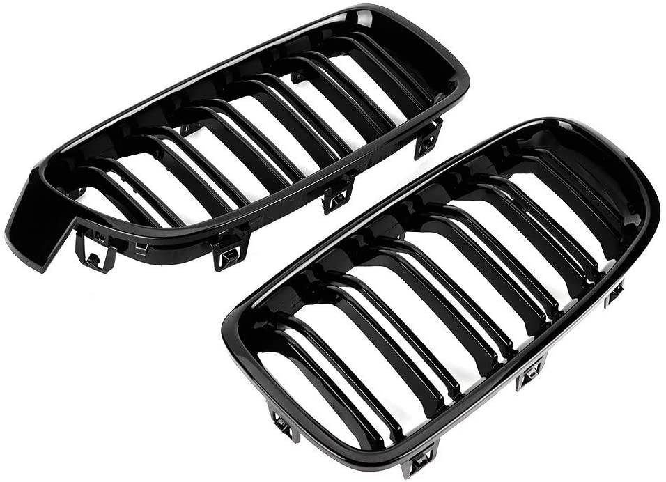 2012-2019 BMW 3 Series F30 Sedan Glossy Black Double Slat Kidney Grille Pair - Upgrade Your Car's Front Grille for Enhanced Style & Performance