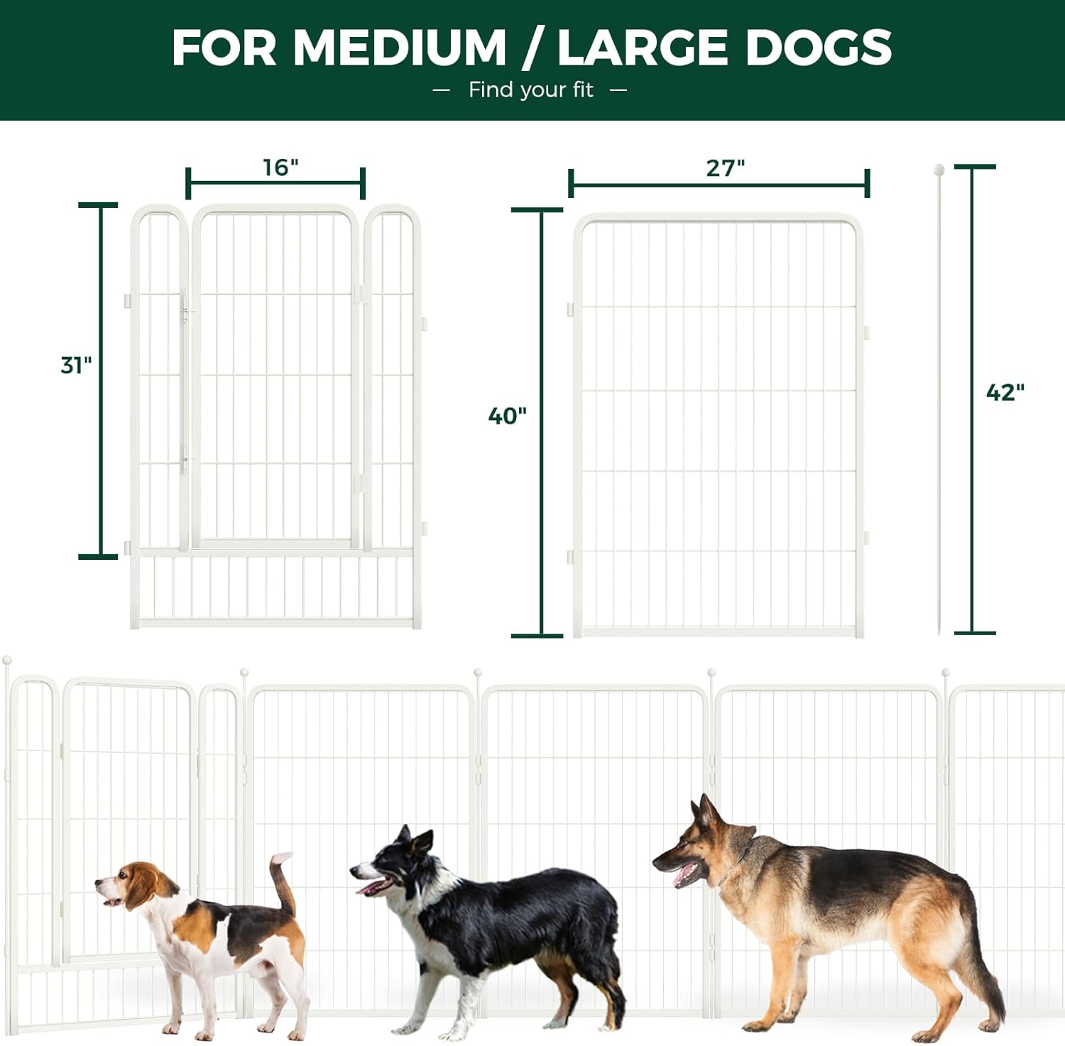 White Rollick Dog Playpen for All Terrain - Portable & Durable Pet Fence for Indoor/Outdoor Use - Perfect for Backyard, Camping, and Travel with Your Puppy
