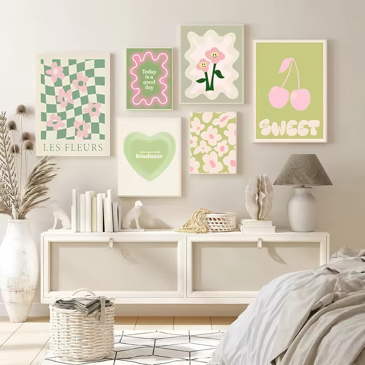 Sage Green Wavy Pop Art Canvas Poster - Modern Abstract Wall Decor for Living Room, Bedroom & Office
