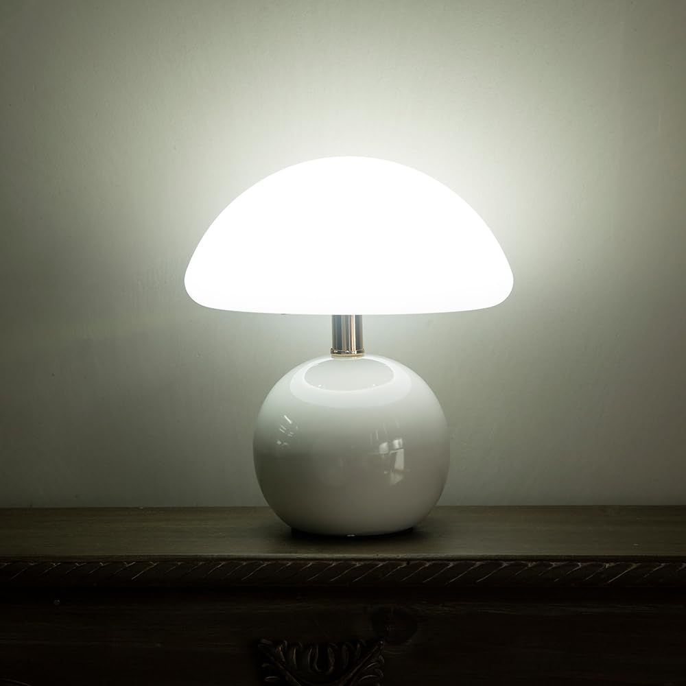 Mushroom Table Lamp - Modern Ceramic Nightstand Lamp with Dimmable Night Light, Plastic Shade, White Aesthetic Bedside Lamp for Unique Home Decor, Perfect for Bedrooms, Living Rooms, and Offices