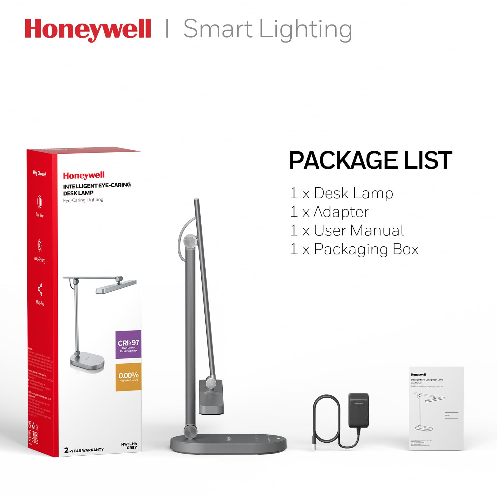 Honeywell H4 Sunturalux™ Eye-Caring LED Desk Lamp - 700LM Dimmable Adjustable Reading Light with Timer & Touch Control for Home Office, Study, Bedroom - Perfect for Night Reading, Work & Relaxation