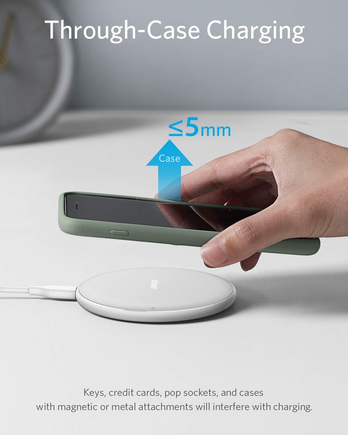 Anker 313 Qi-Certified 10W Fast Wireless Charging Pad - Compatible with iPhone 16/15/14/12 Series, Samsung Galaxy, AirPods - Perfect for Bedside, Office & Car Charging (No AC Adapter, Non-MagSafe)