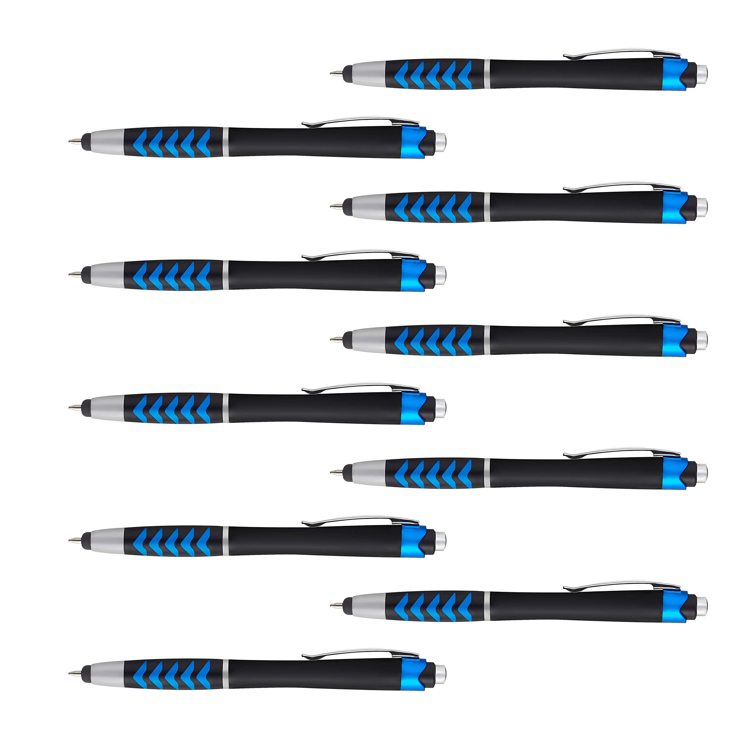 10 Pack Two-Tone Plastic Arrow Stylus Pens with Ballpoint Tip - Blue - Perfect for Touchscreen Devices, Note Taking & Digital Signatures