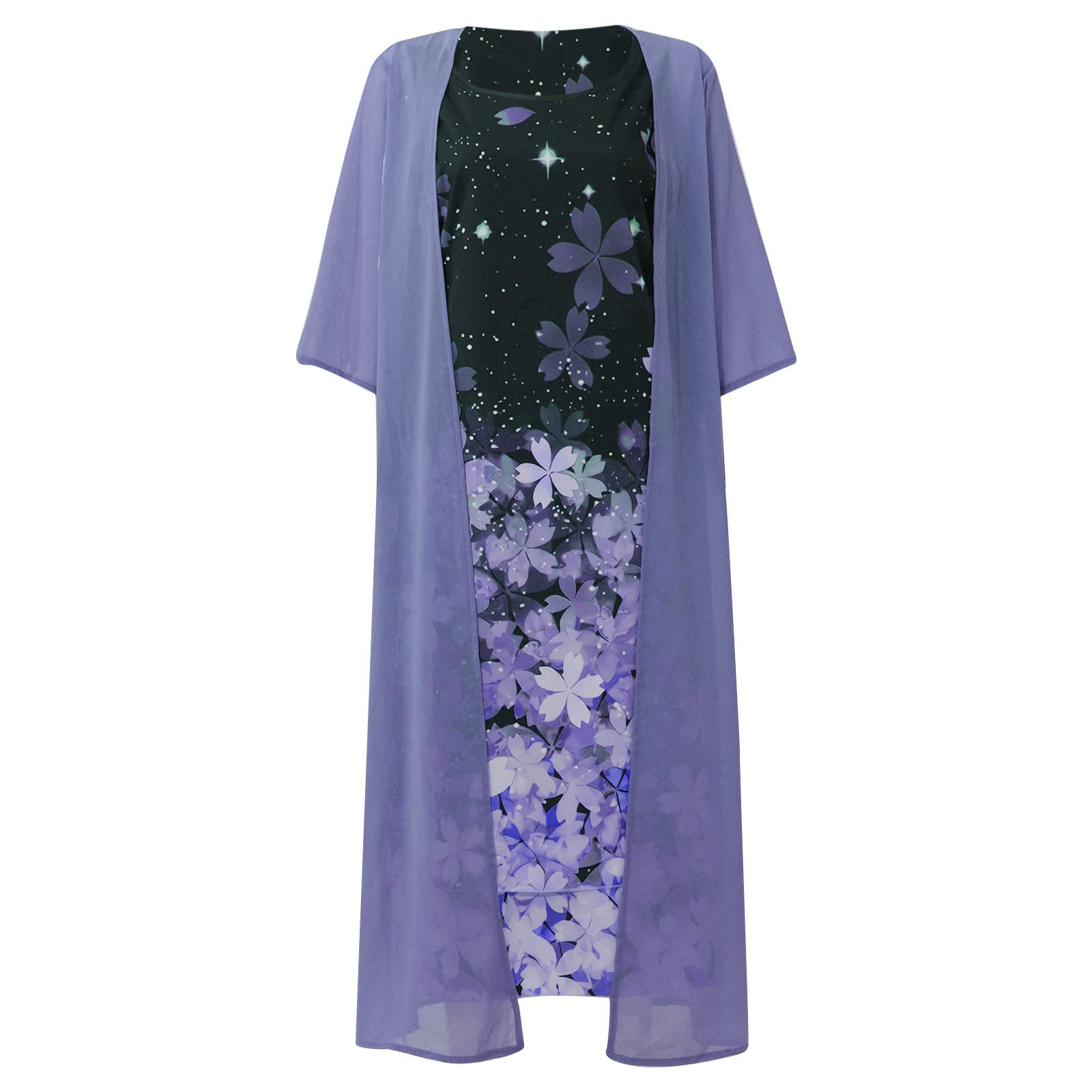 **Plus Size Floral Print Maxi Dress for Women - Half Sleeve Crewneck Loose Fit Tank Dress with Irregular Hem - Perfect for Wedding Guest, Beach, and Casual Occasions**