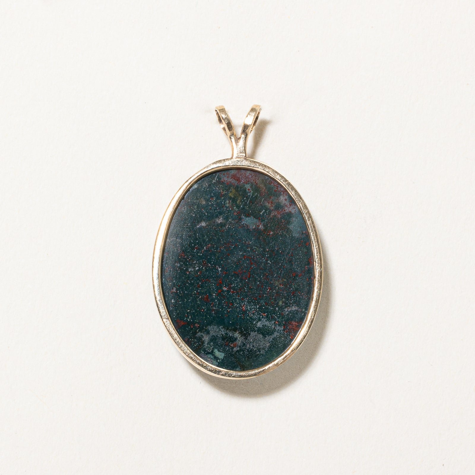 14.00ct Oval Heliotrope Cabochon Pendant - Natural Bloodstone Jewelry for Women, Healing Crystal Necklace for Meditation & Spiritual Protection