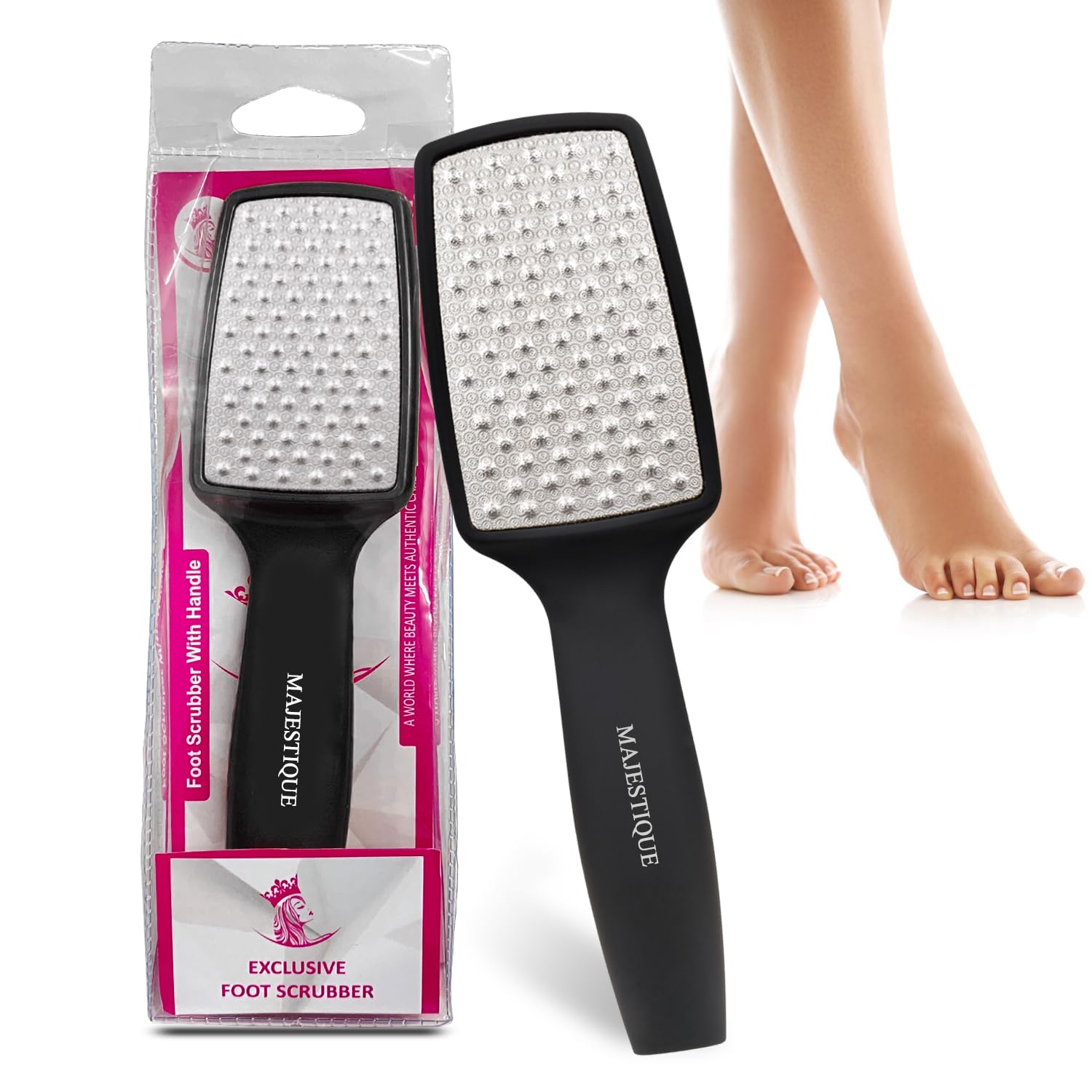 MAJESTIQUE Professional Pedicure Foot File & Callus Remover - Laser-Cut Stainless Steel Foot Scrubber for Dead Skin Removal - Safe & Effective Leg Care Tool for Smooth Feet - Perfect for Home Spa, Pedicure & Foot Care Routine (Color May Vary)