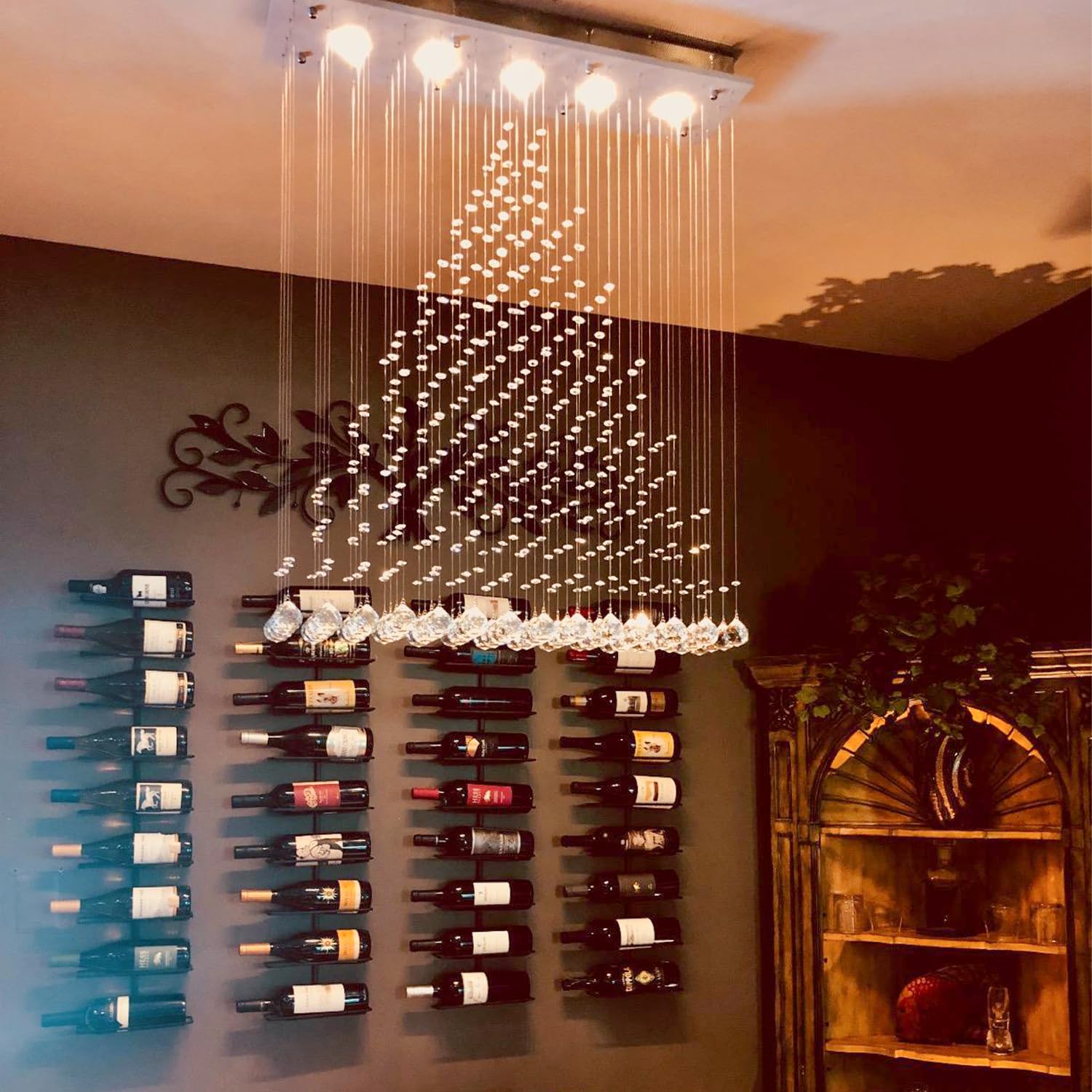 Modern Crystal Rain Drop Chandelier - LED Flush Mount Ceiling Light Fixture for Bathroom, Living Room, Dining Room, Foyer, Bedroom & Hallway - 32