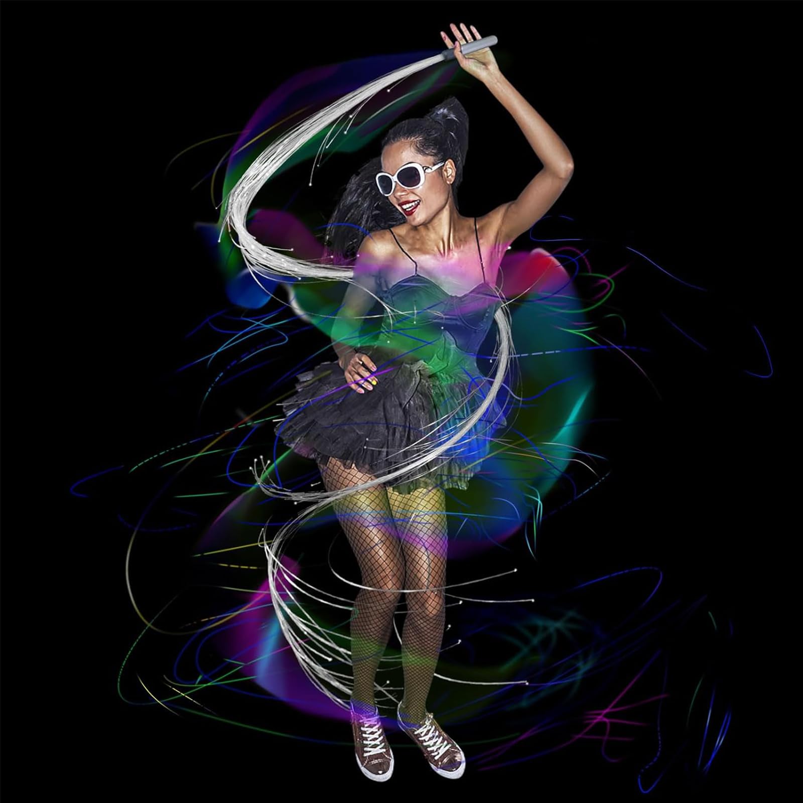 6ft LED Fiber Optic Whip - 360° Swivel Pixel Dance Whip with Bright Color Effects for Raves, Parties & Light Shows | Perfect for Nightclubs, Festivals & EDM Concerts