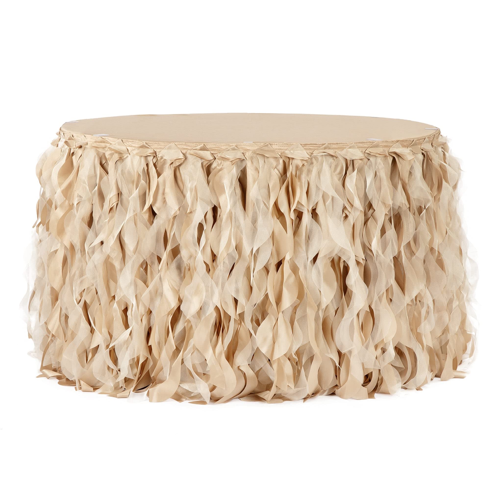 21Ft Curly Willow Table Skirt in Champagne - Elegant Party Decor for Weddings, Quinceaneras & Birthday Celebrations | Perfect for Banquet Halls, Reception Tables & Event Centerpieces