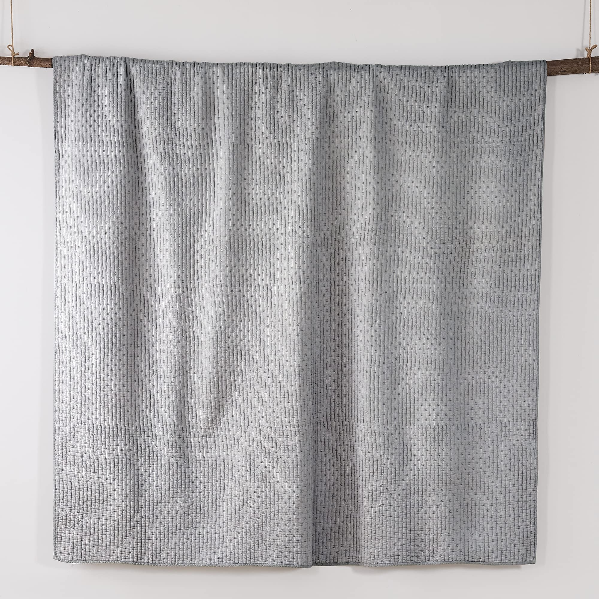 Levtex Home - 100% Cotton Reversible Cross Stitch Light Grey Quilt Set - Full/Queen Size (88x92in) with 2 Standard Shams (26x20in) - Soft Bedding for Cozy Bedroom Decor & Guest Room Essentials