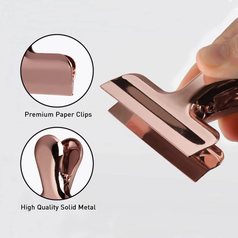 Rose Gold Bulldog Clips 10-Pack - 3 Inch Large Binder Clips for Kitchen, Office & School