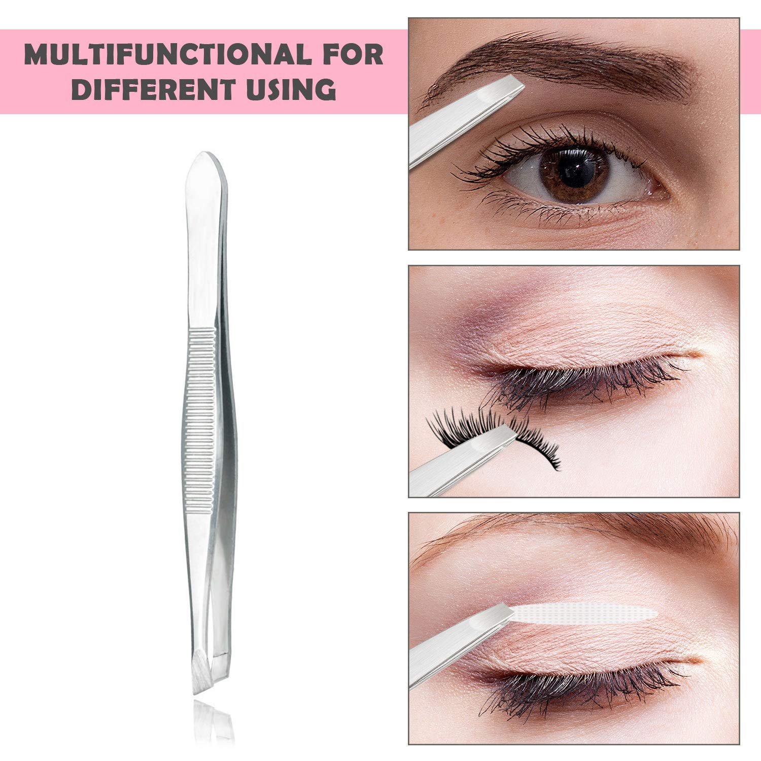 Adbeni Slant Tip Tweezers for Hair Removal & Eyebrows - 24 Pack Professional Hair Plucker Set - Perfect for Salon, Spa, Home Use and Travel Grooming Kit