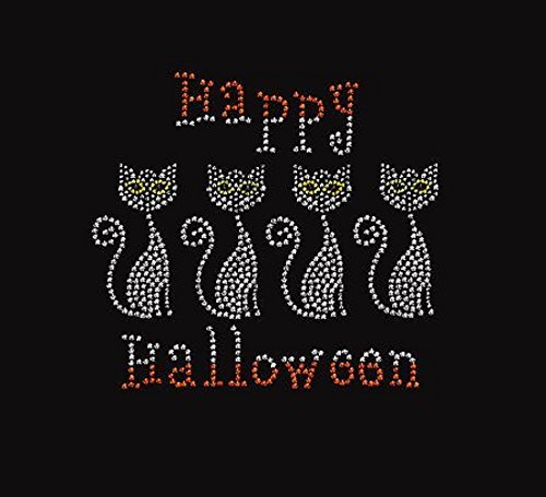 Happy Kitty Halloween Rhinestone Iron-On Transfer - DIY Costume & T-Shirt Decoration for Kids & Adults