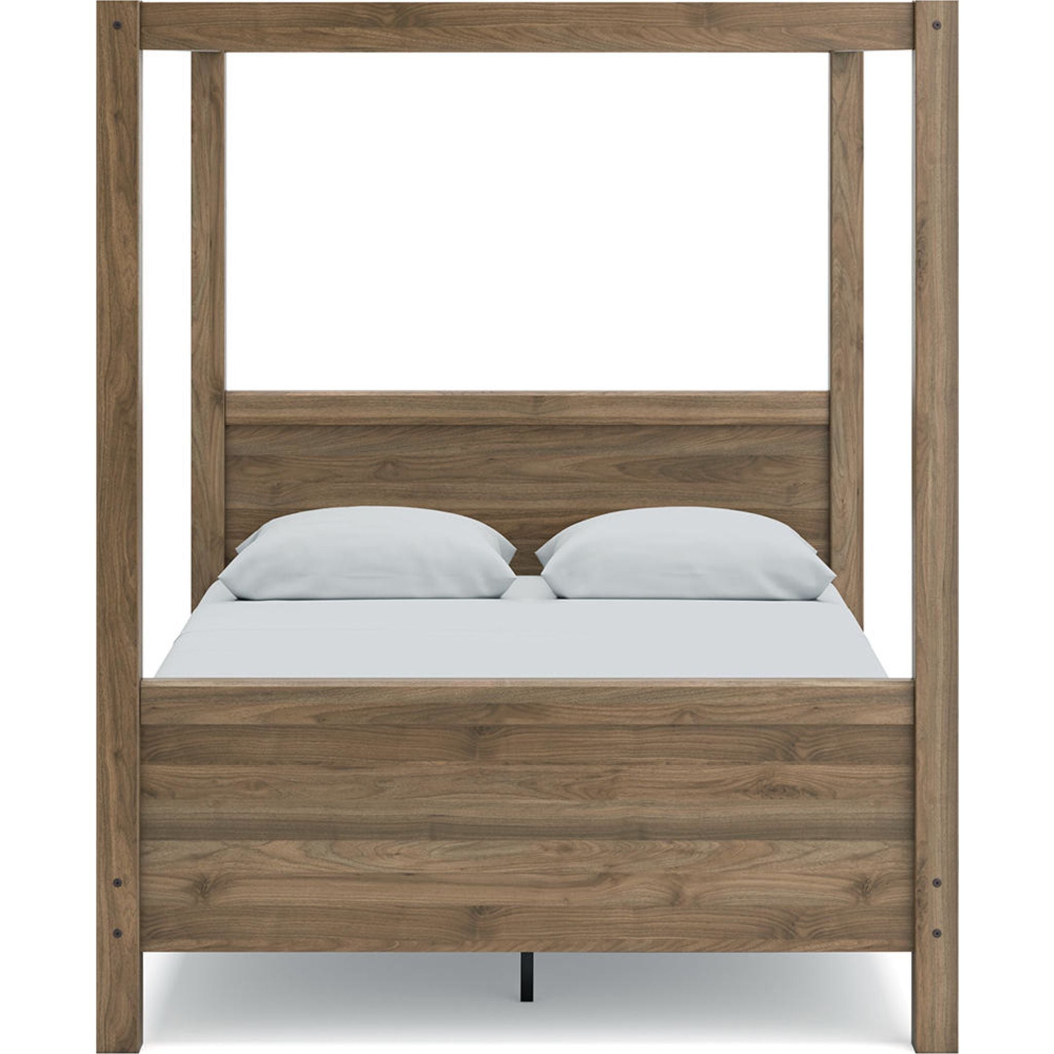 Aprilyn Queen Canopy Bed with Honey Finish - Elegant Four Poster Bed Frame for Master Bedroom Decor, Romantic Bedroom Design & Luxurious Sleeping Experience