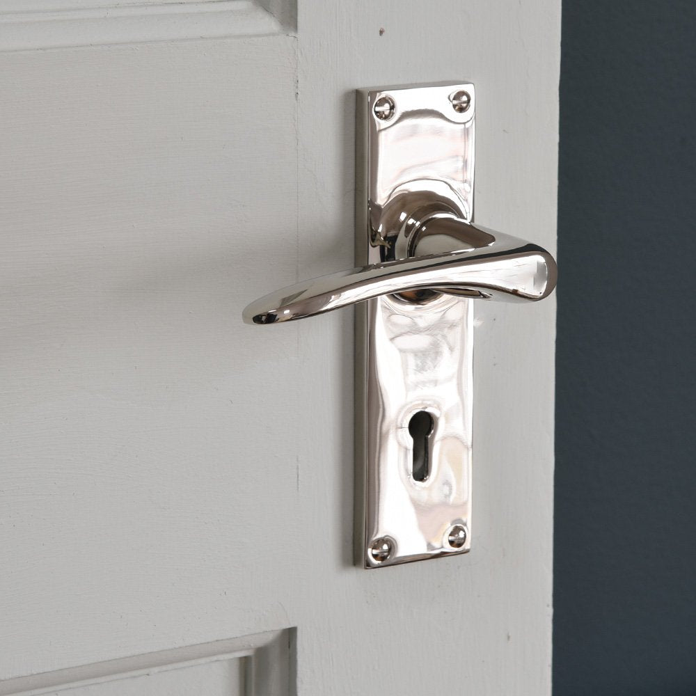 Polished Nickel Oaken Lever Lock Door Handles - Premium Matte Finish for Interior & Exterior Doors - Perfect for Home, Office & Commercial Use