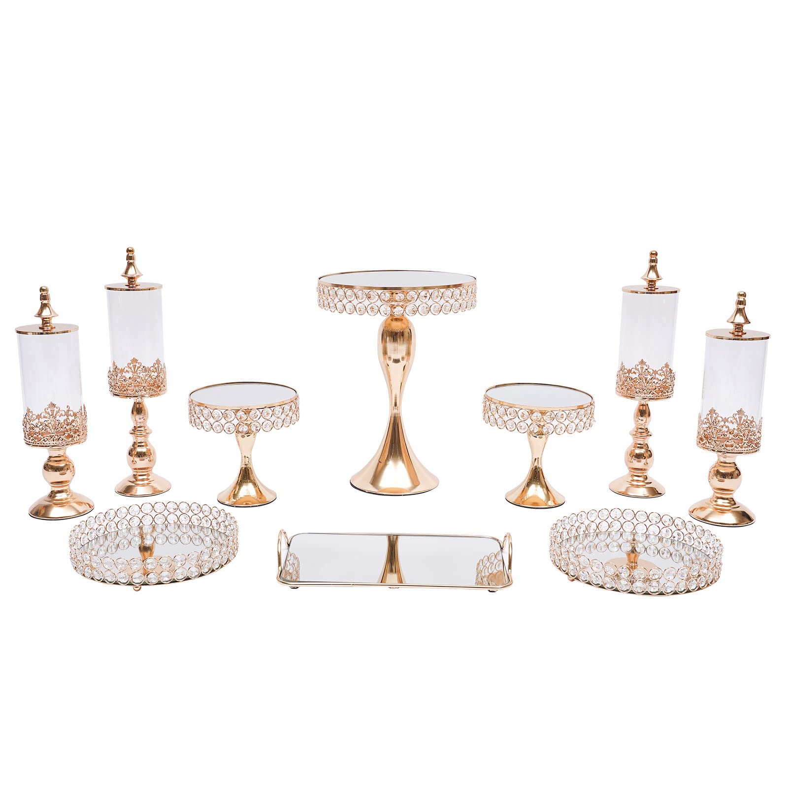 10-Pack Gold Metal Cake Stands & Cupcake Holders - Crystal Dessert Display Serving Platters for Birthday, Wedding, Party Decoration - Perfect for Buffet Tables, Dessert Bars & Special Events