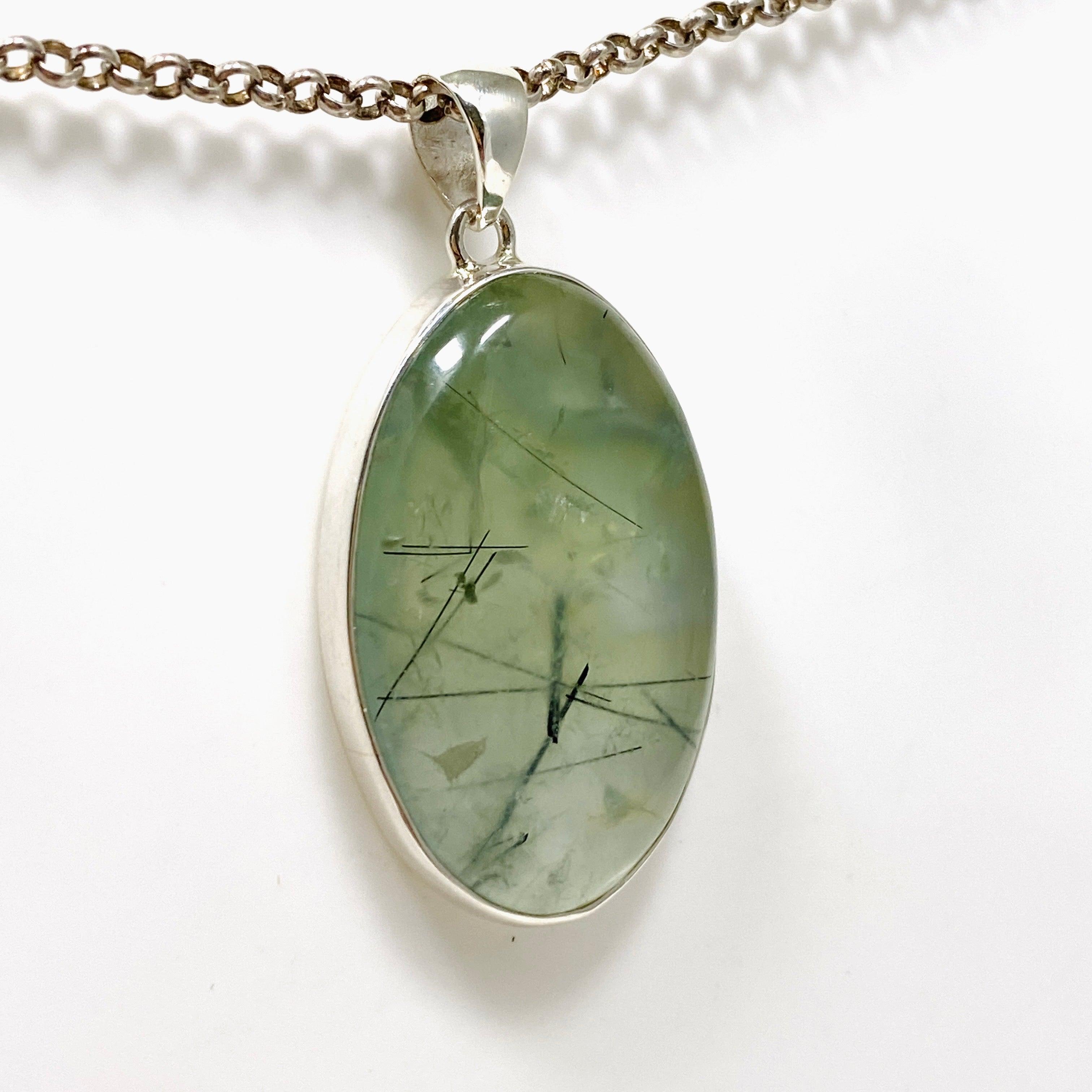 Natural Prehnite and Epidote Oval Pendant Necklace KPGJ4287 - Elegant Gemstone Jewelry for Women, Perfect for Daily Wear & Special Occasions