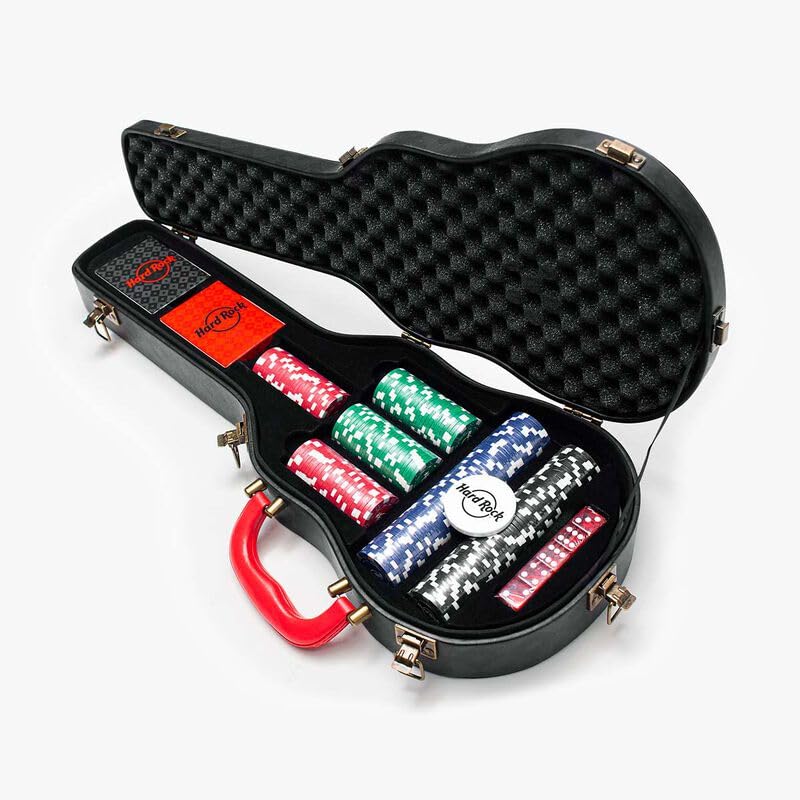 Hard Rock Guitar Shaped Poker Set with Black Case - Perfect for Casino Nights, Music Lovers & Themed Parties