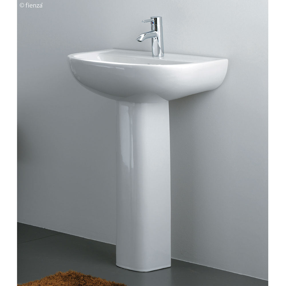 Fienza 611231W Compact 550mm White Wall Mounted Bathroom Sink with Pedestal and Single Tap Hole - Perfect for Small Bathrooms, Powder Rooms, and Modern Home Decor
