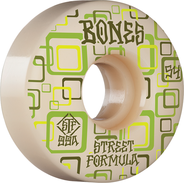 Bones Wheels STF V3 Retro 54mm 99a White/Green Skateboard Wheels - Set of 4 - High Performance Wheels for Street Skating, Park Riding & Smooth Cruising