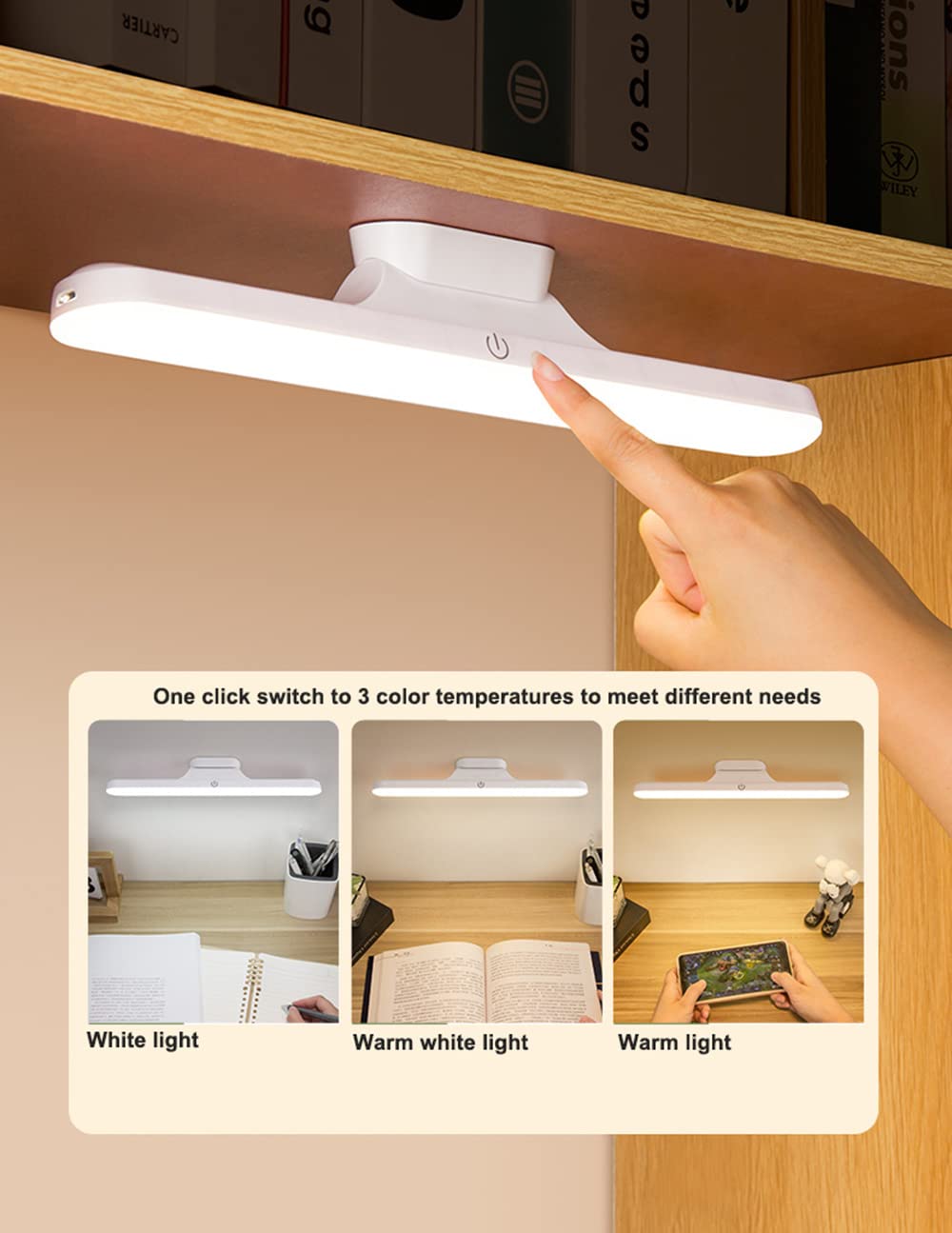 Rechargeable Wireless LED Desk Lamp - 1800mAh USB Magnetic Table Light with Touch Control & Dimmable Brightness - Perfect for Home Office, Study, Reading, Wardrobe and Kitchen Lighting